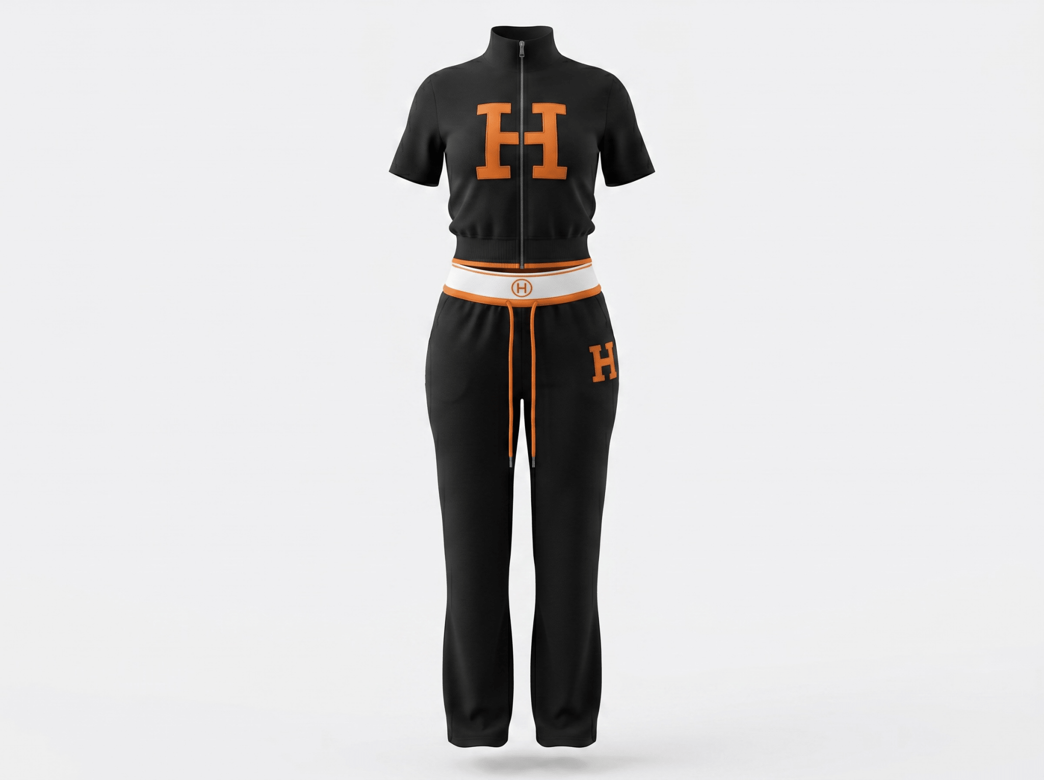 Hermès Black & Orange Logo Tracksuit Set 🖤🧡