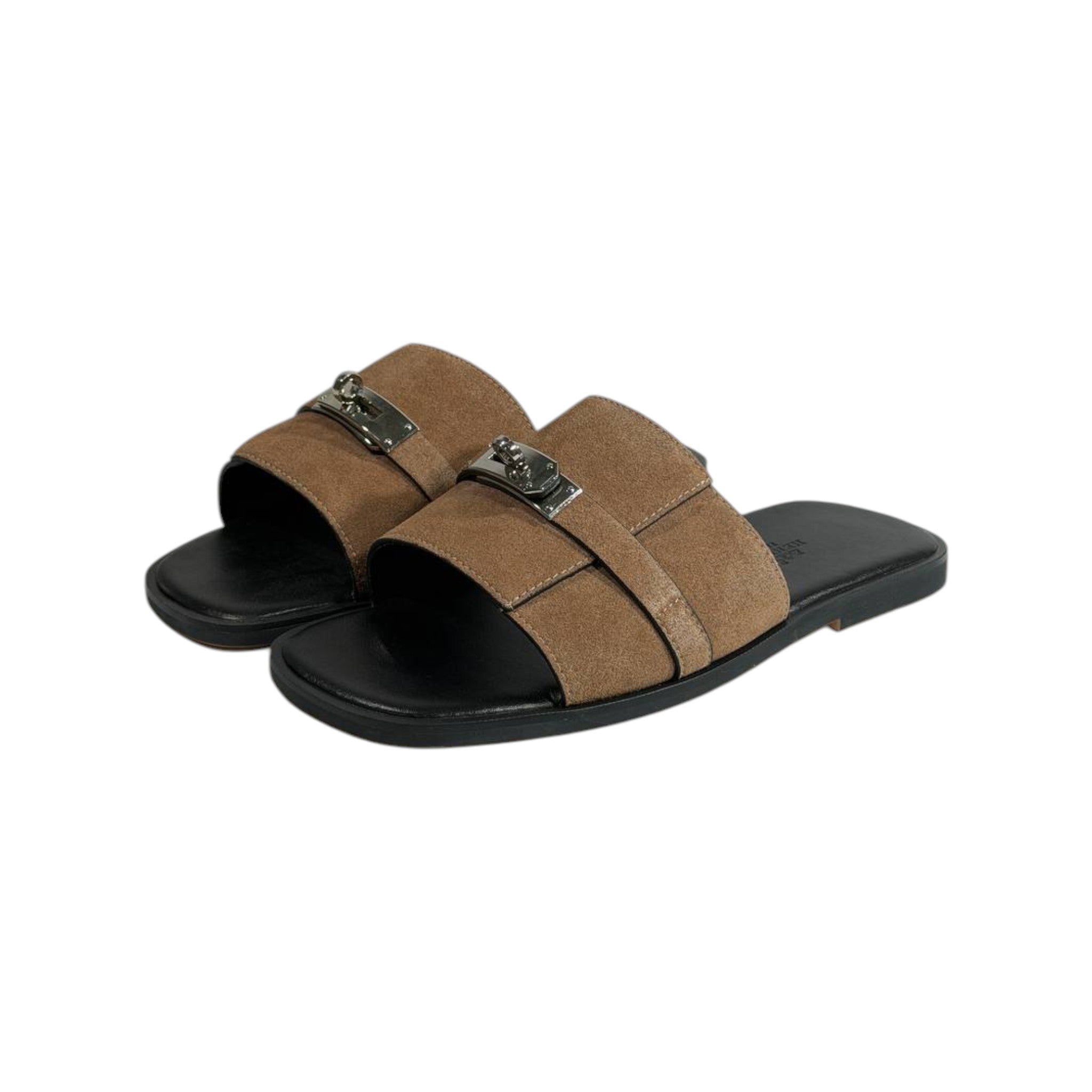 Hermès Brown Suede Slides 🤎✨ Luxury Flat Sandals for Men