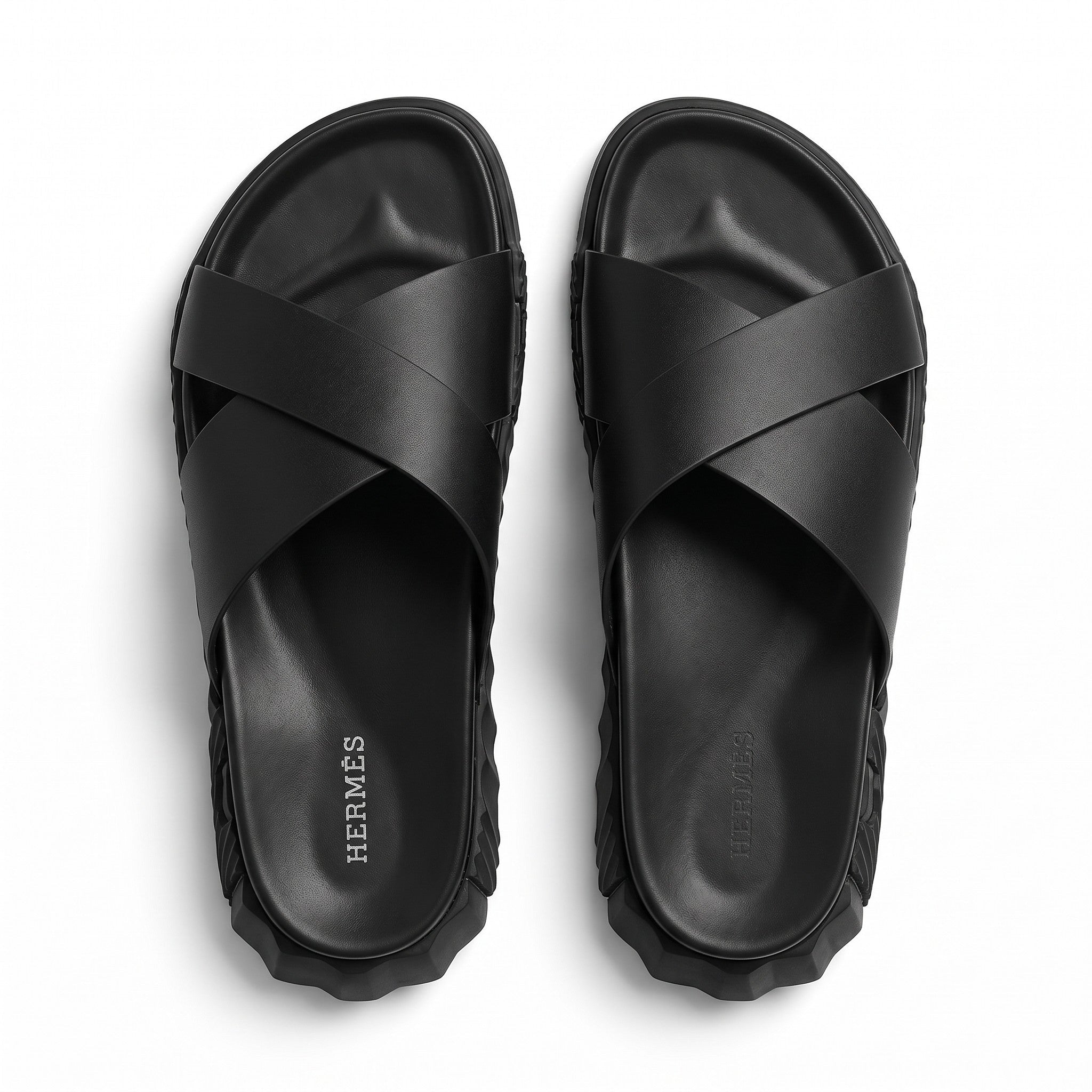 Hermès Chypre Monochrome Cross Strap Slides – All Black