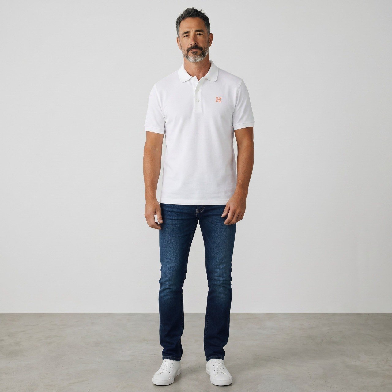 🧡 Hermès Essential Luxury White Polo – Refined Elegance Collection