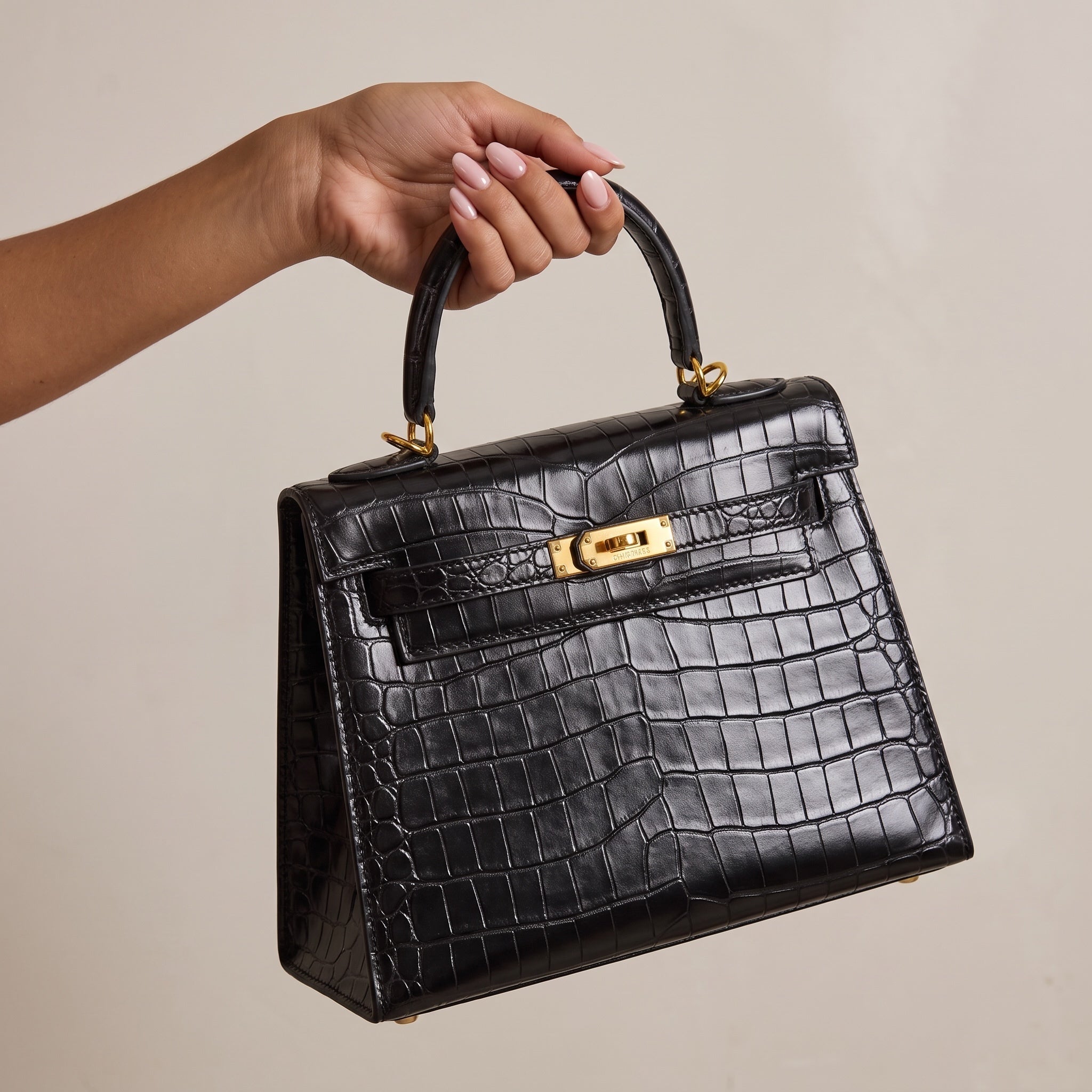 Hermes kelly 28 Top Handle Croc Tote β Black πβ¨