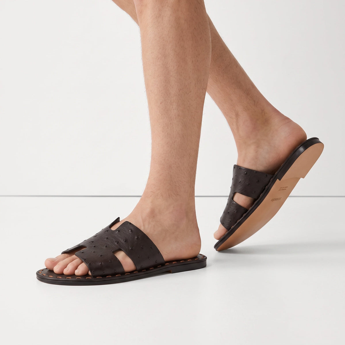 Hermès Leather Studded Slide — Dark Brown