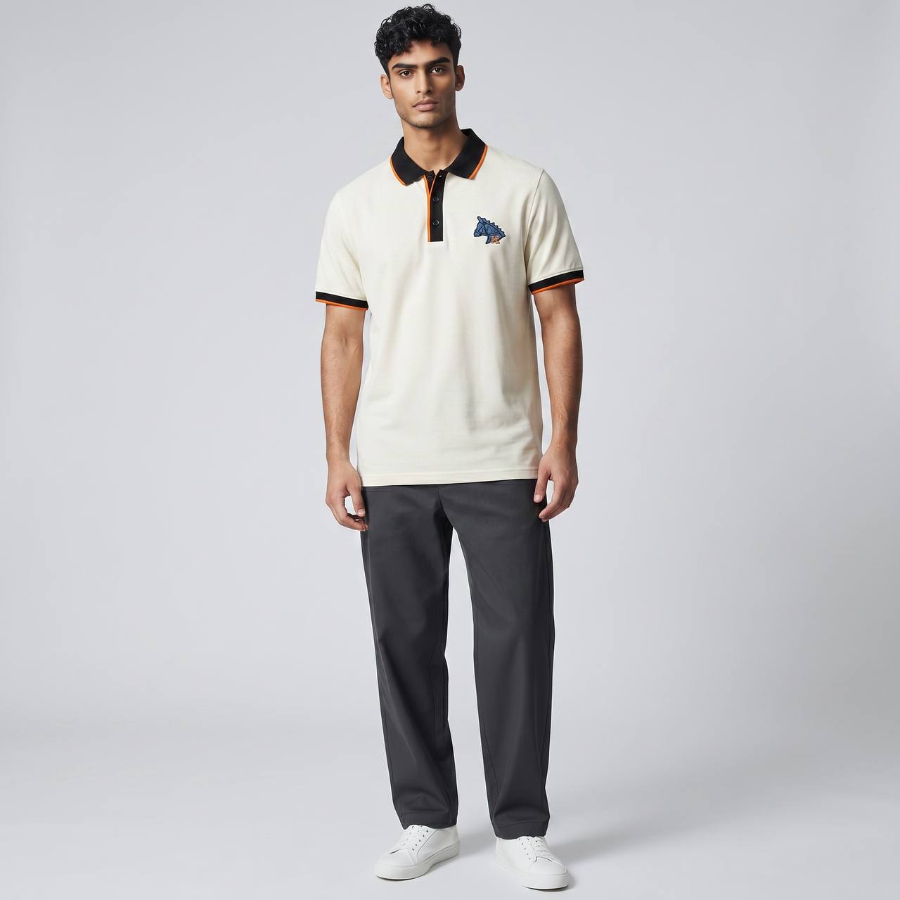 Hermes Premium Contrast Polo Shirt 🧡🤍 | Luxury Minimal Design Slim Fit Tee