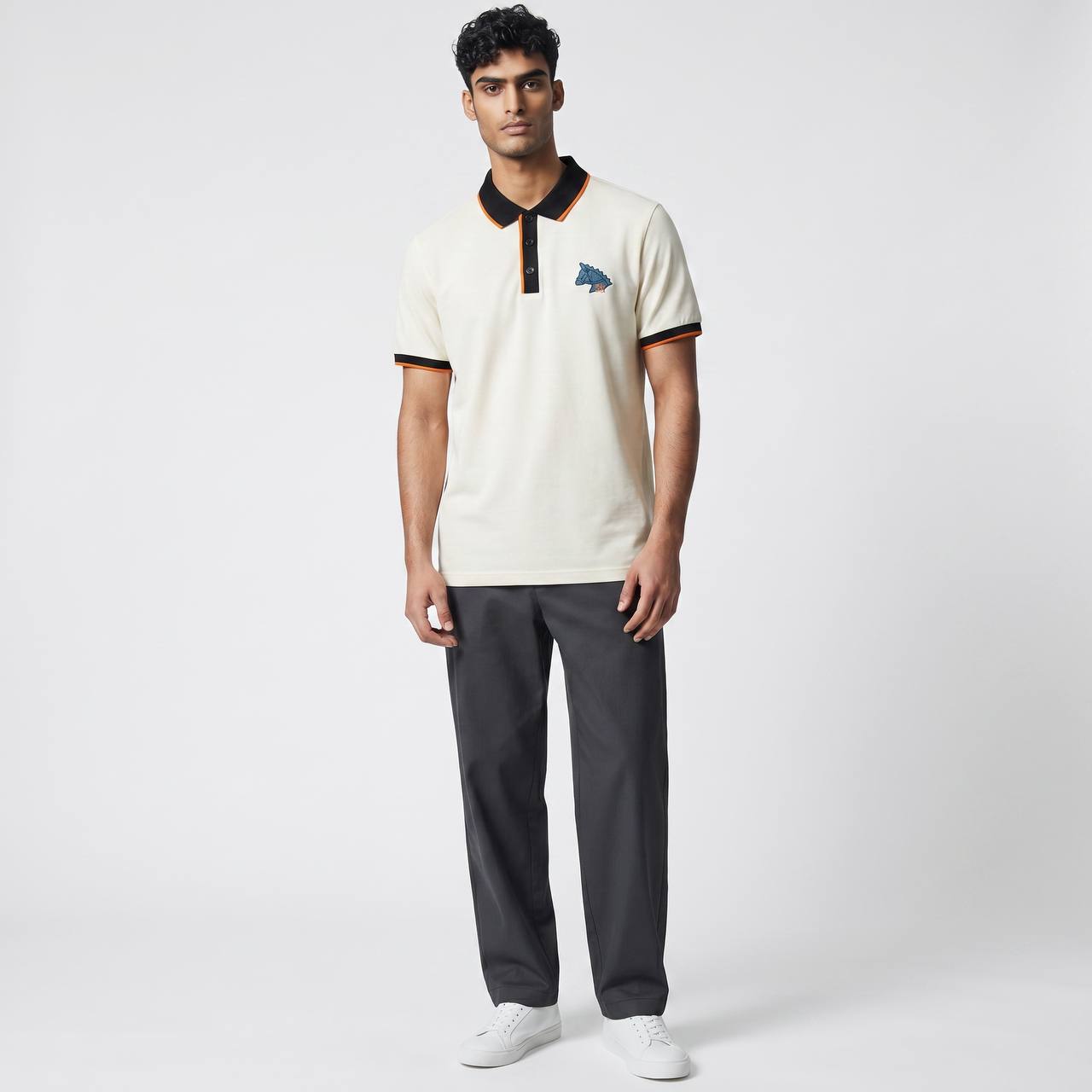 Hermes Premium Contrast Polo Shirt 🧡🤍 | Luxury Minimal Design Slim Fit Tee