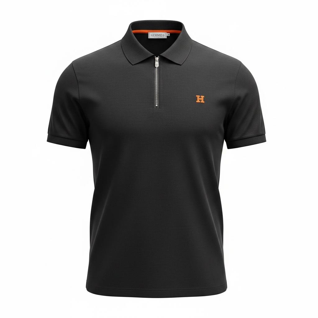 Hermès-Premium Zip Polo – Black Edition 🖤🔥 | Luxury Minimal Design