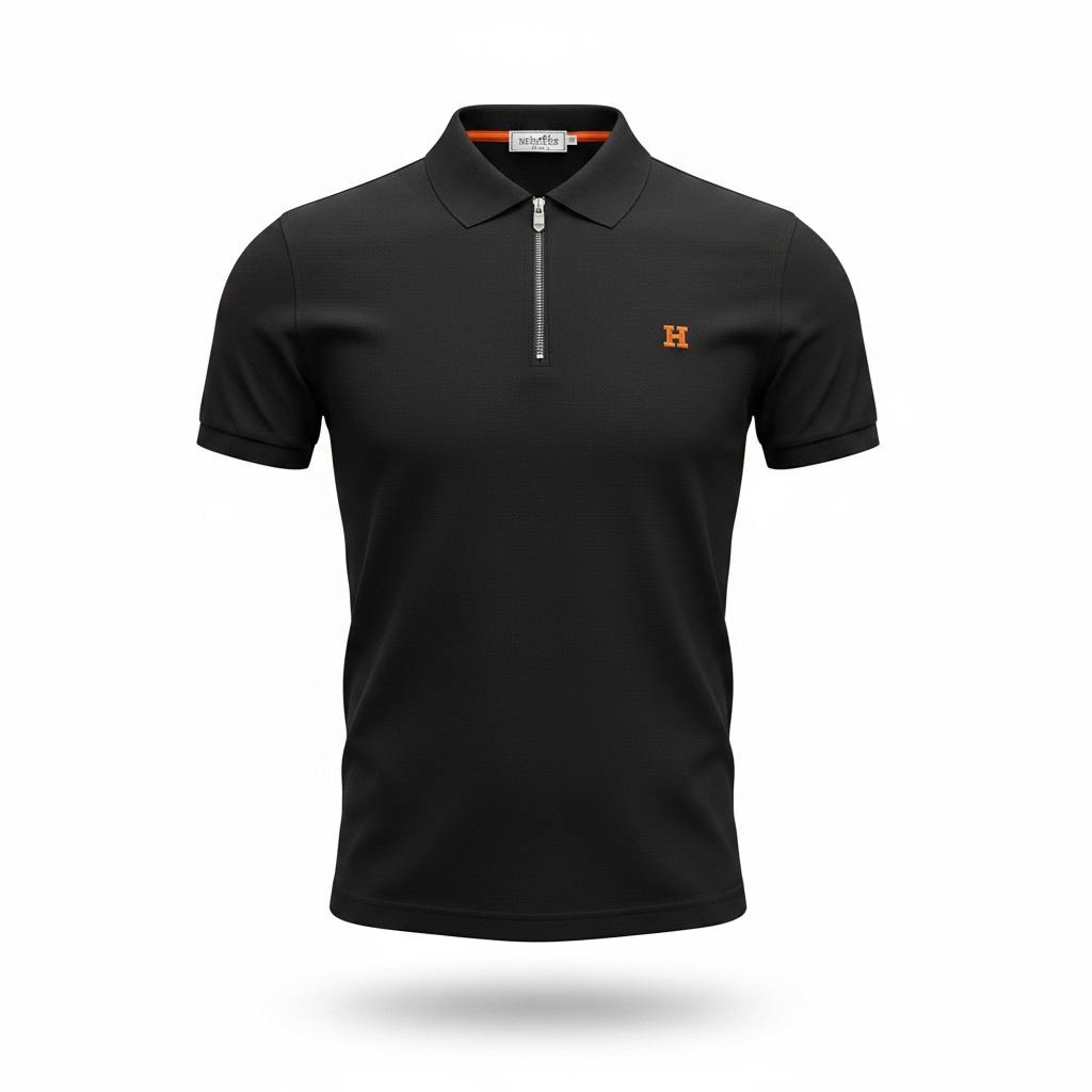 Hermès-Premium Zip Polo – Black Edition 🖤🔥 | Luxury Minimal Design