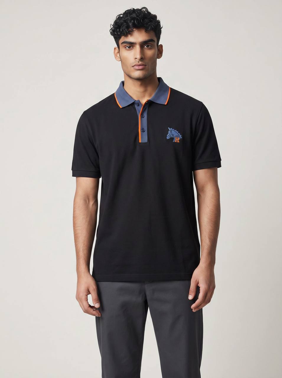 π€ Hermes Style Black Polo Shirt β Contrast Trim Luxury Polo πβ¨
