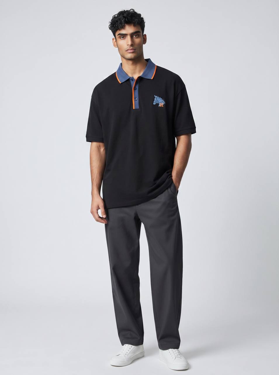🖤 Hermes Style Black Polo Shirt – Contrast Trim Luxury Polo 👕✨