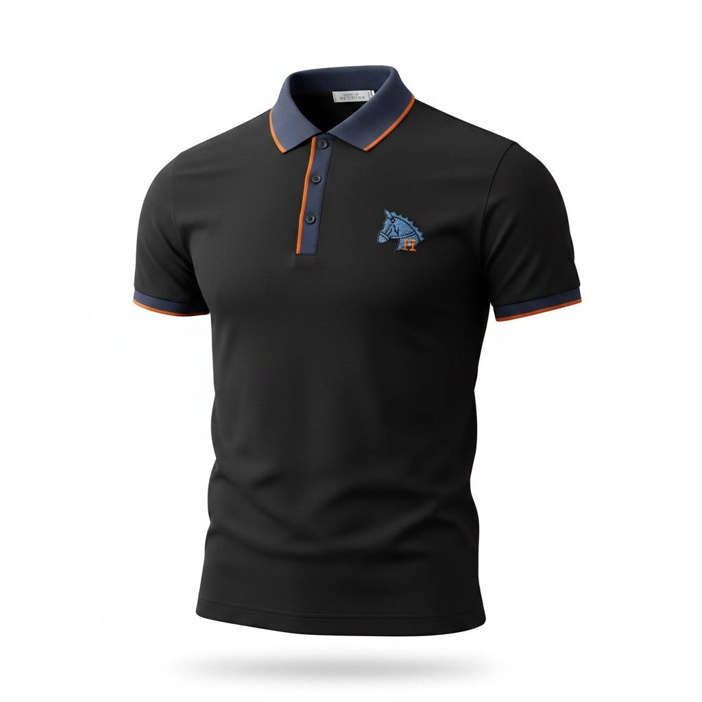 π€ Hermes Style Black Polo Shirt β Contrast Trim Luxury Polo πβ¨
