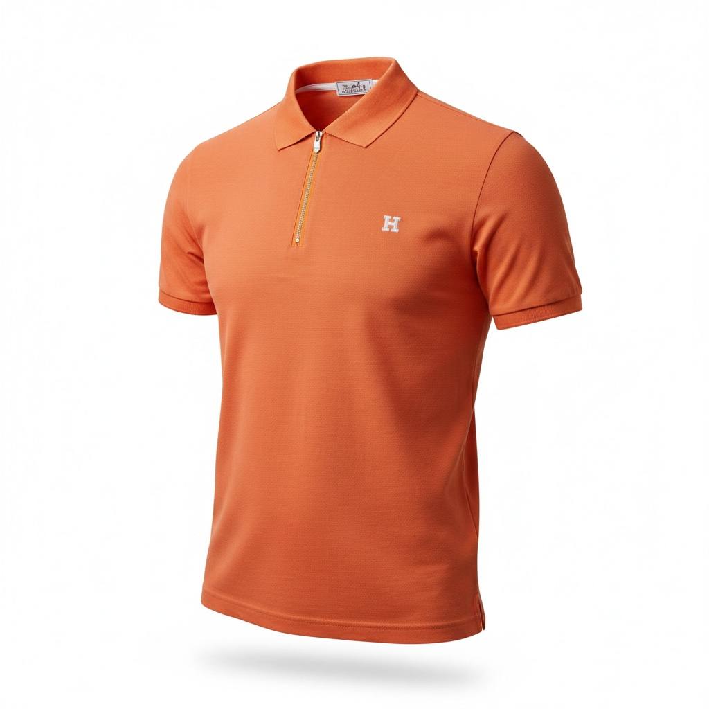 🧡 Hermes Style Orange Zip Polo – Premium Summer Statement Polo 👕✨