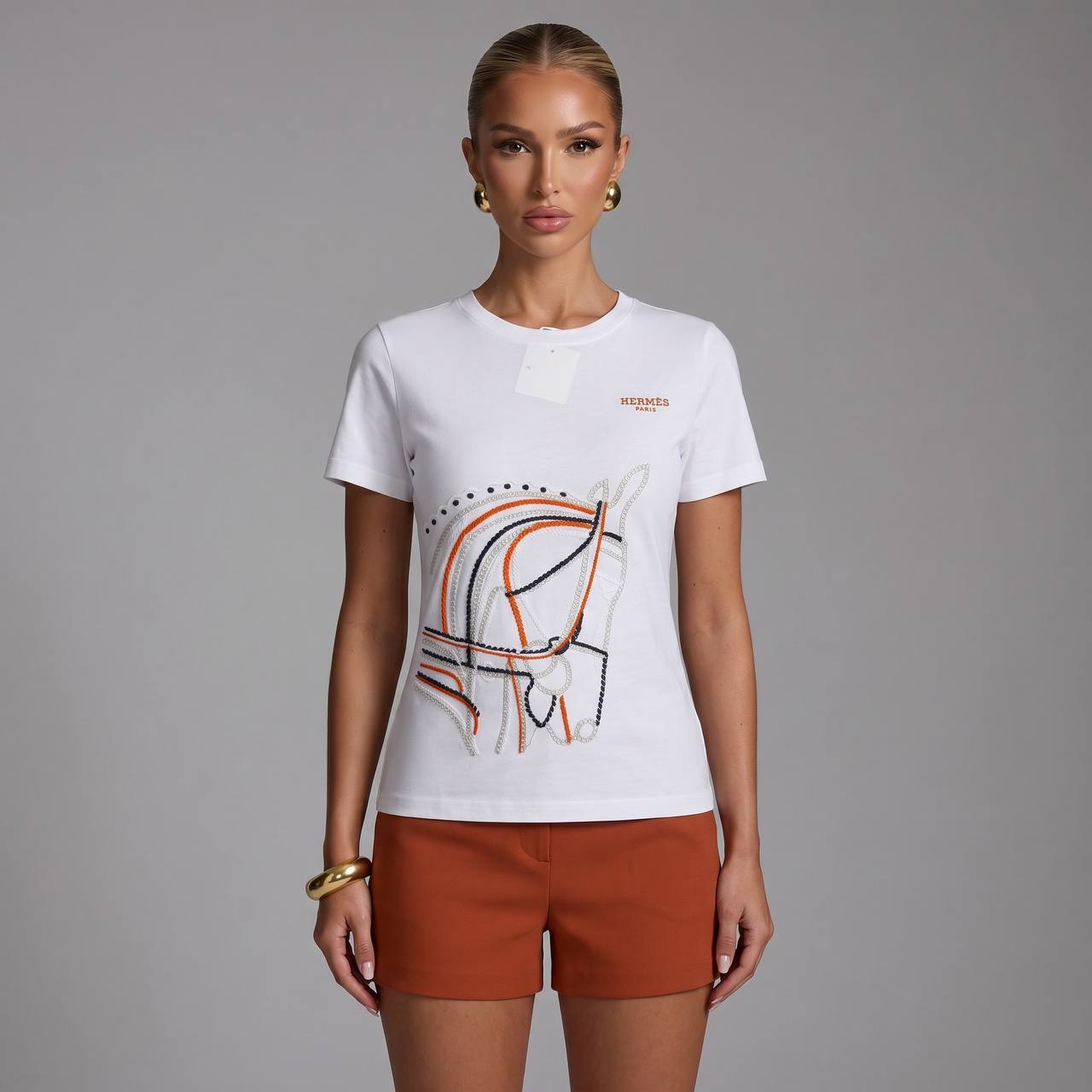 π€ HermΓ¨s White Horse Graphic T-Shirt β Luxury Casual Tee π§‘