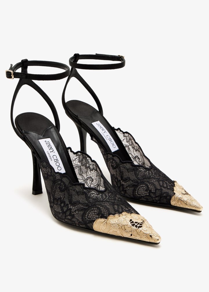 Jimmy Choo β Black Lace Slingback Pumps Gold Toe β¨9cm