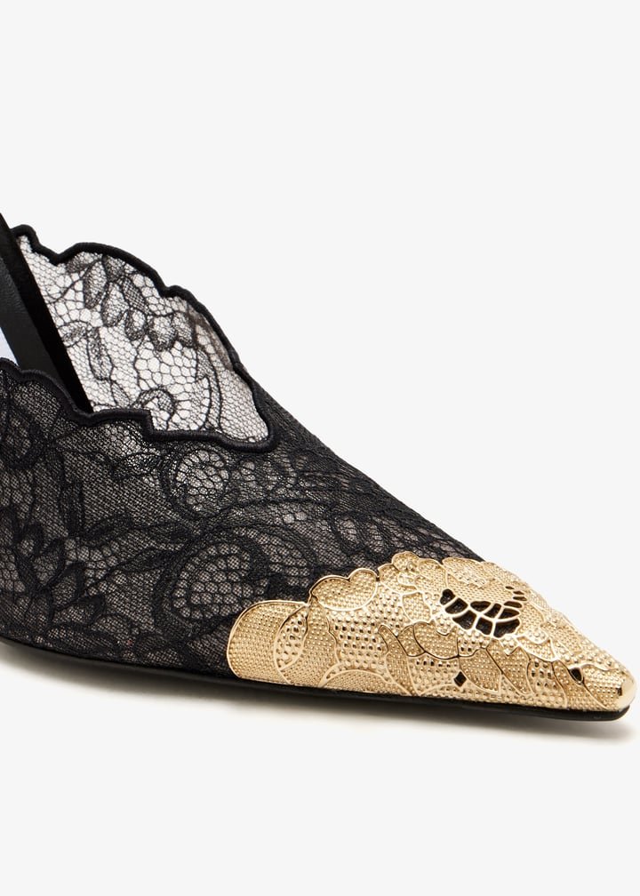 Jimmy Choo β Black Lace Slingback Pumps Gold Toe β¨9cm
