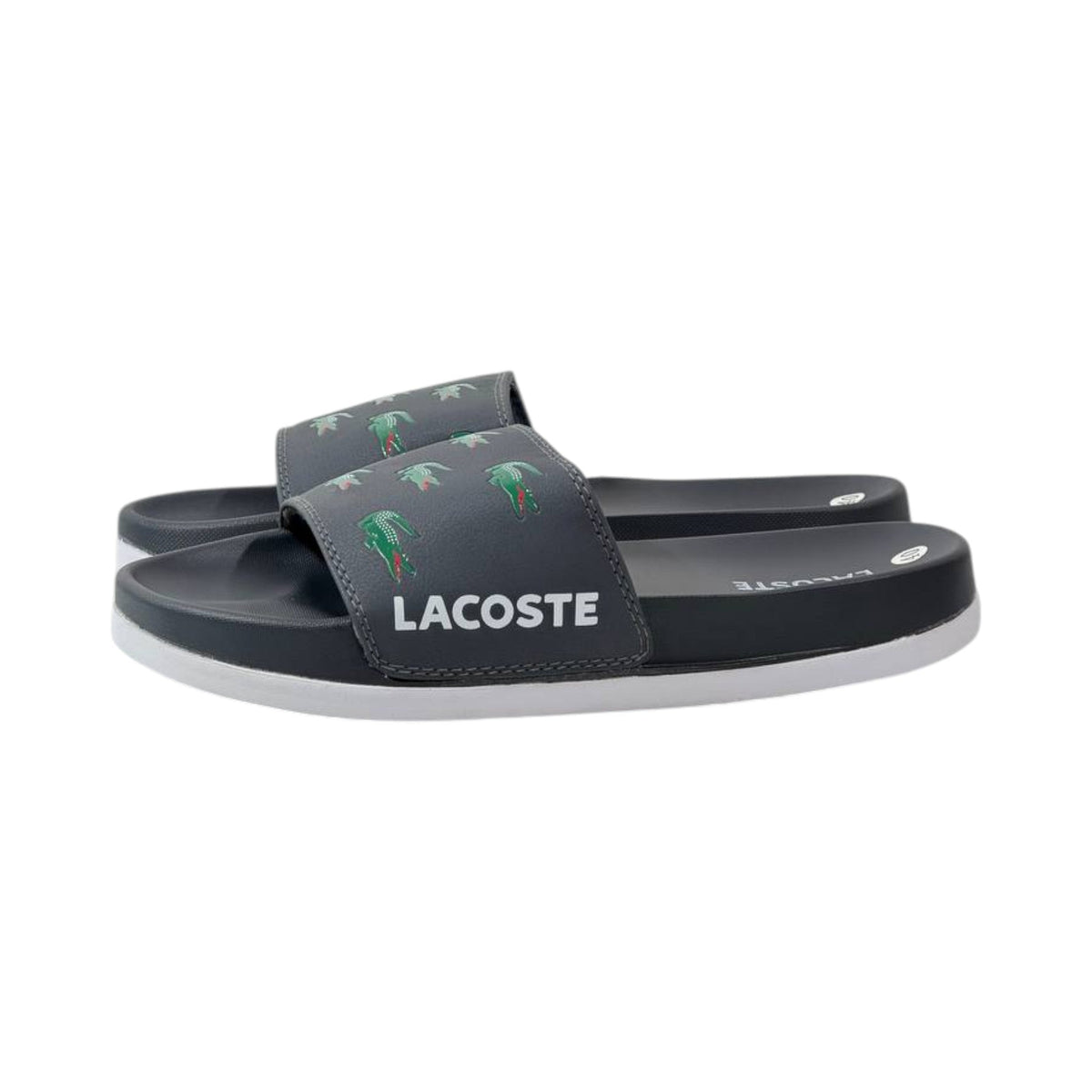 Lacoste Crocodile Print Slides — Midnight Black