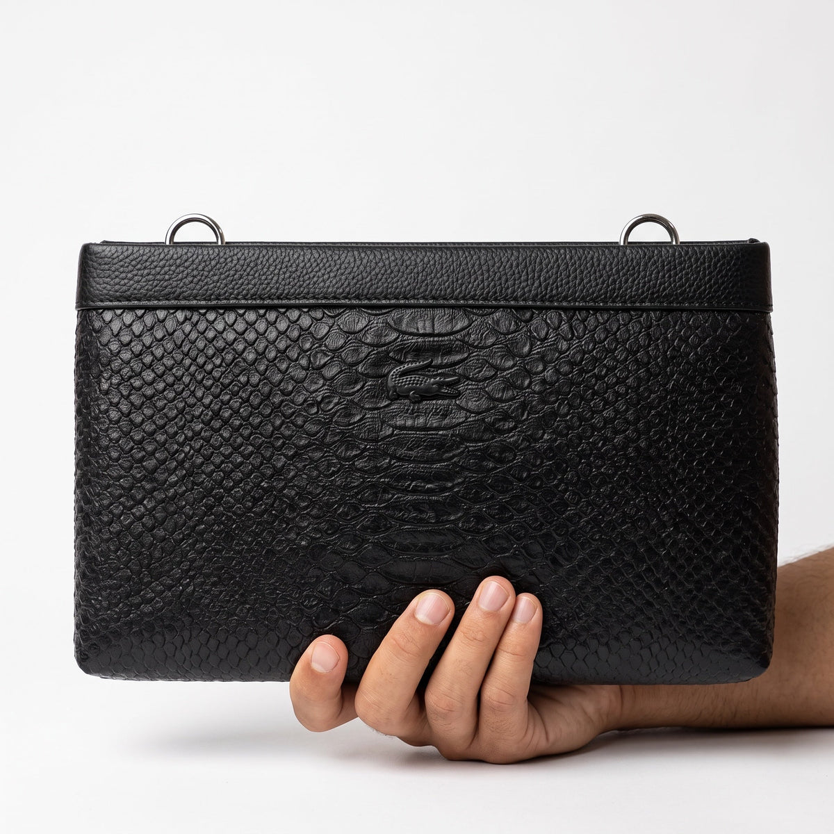 Lacoste Embossed Croc Pouch β Black