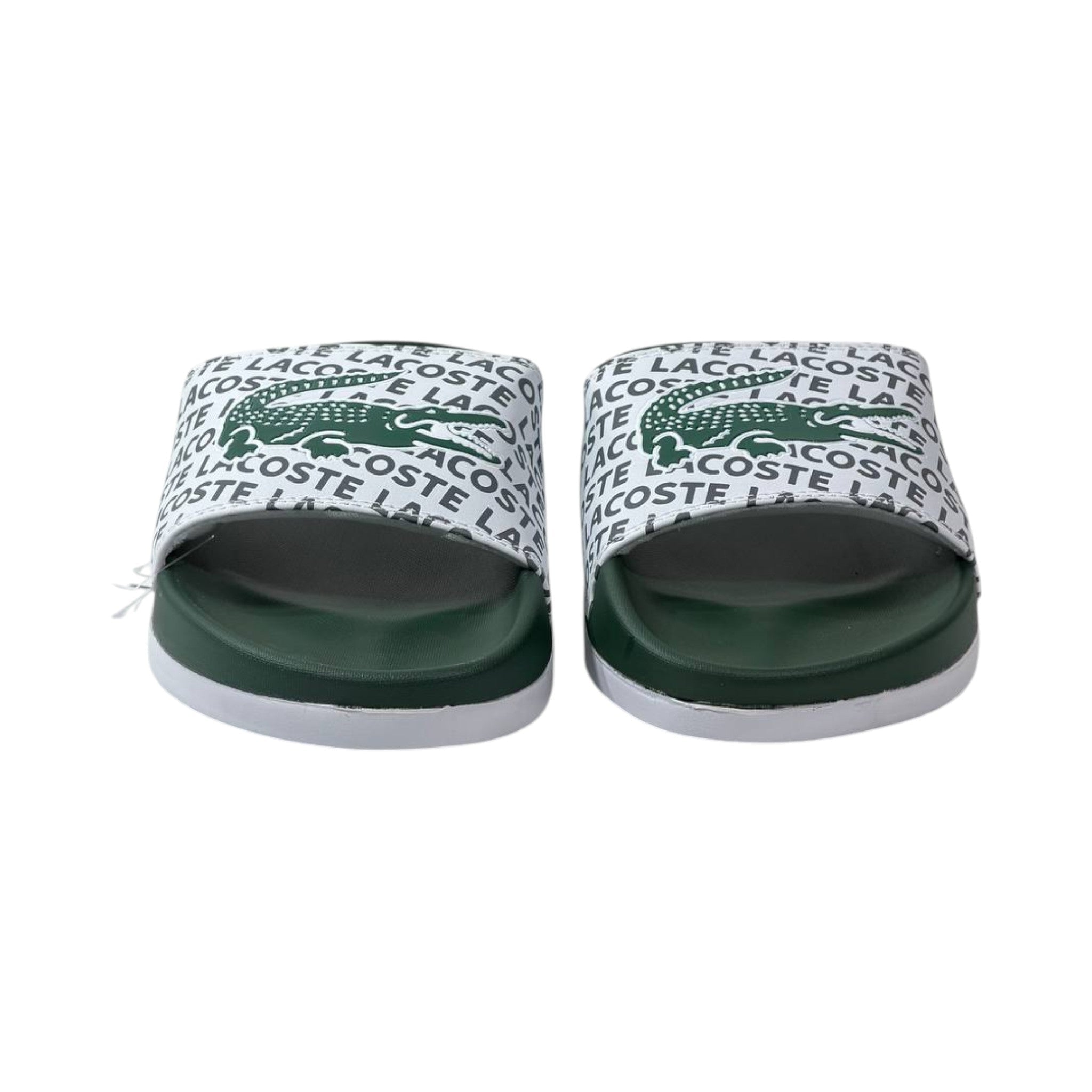 🐊 Lacoste Signature Logo Slides – White & Green Edition 💚🤍✨