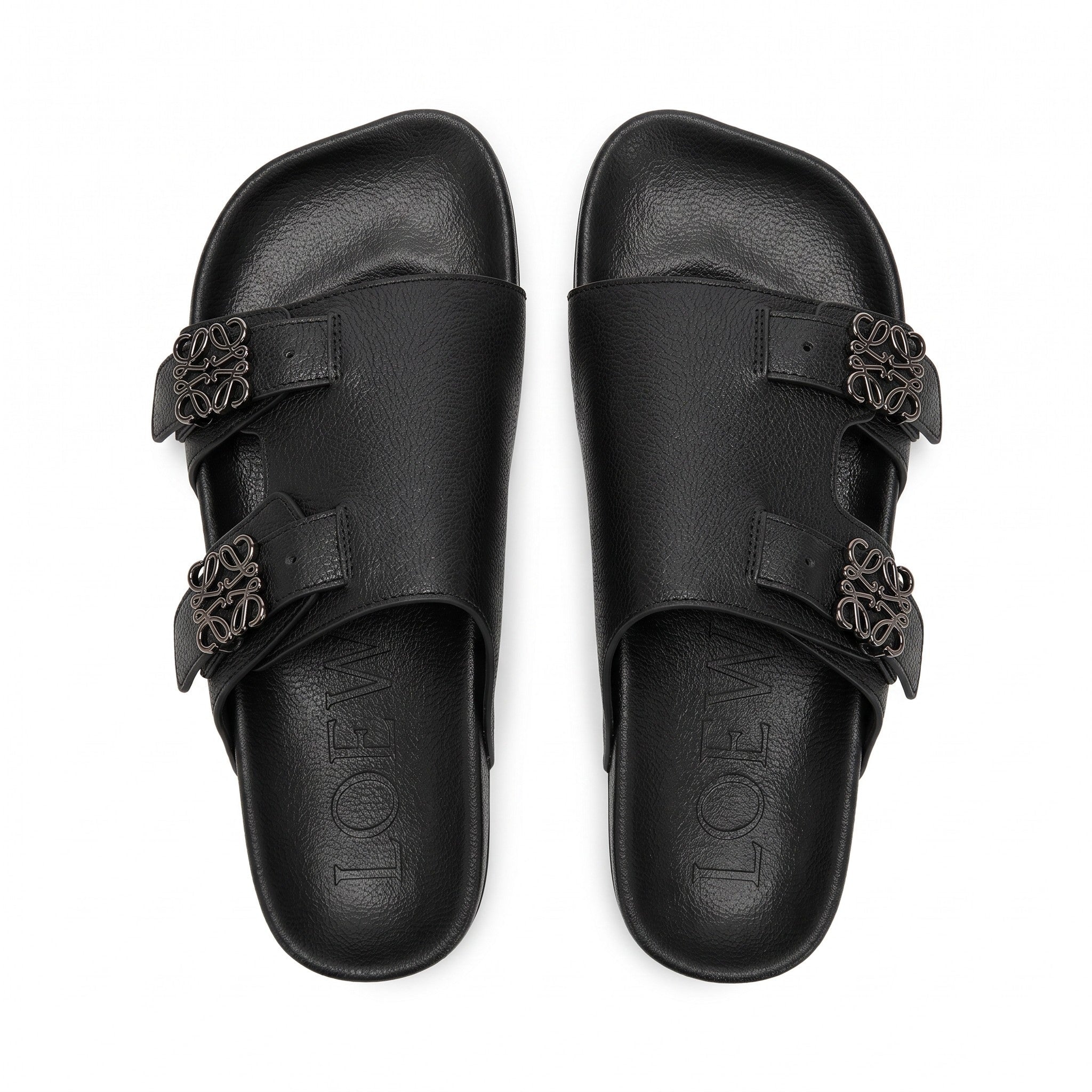 Loewe Anagram Double Buckle Slides – Black