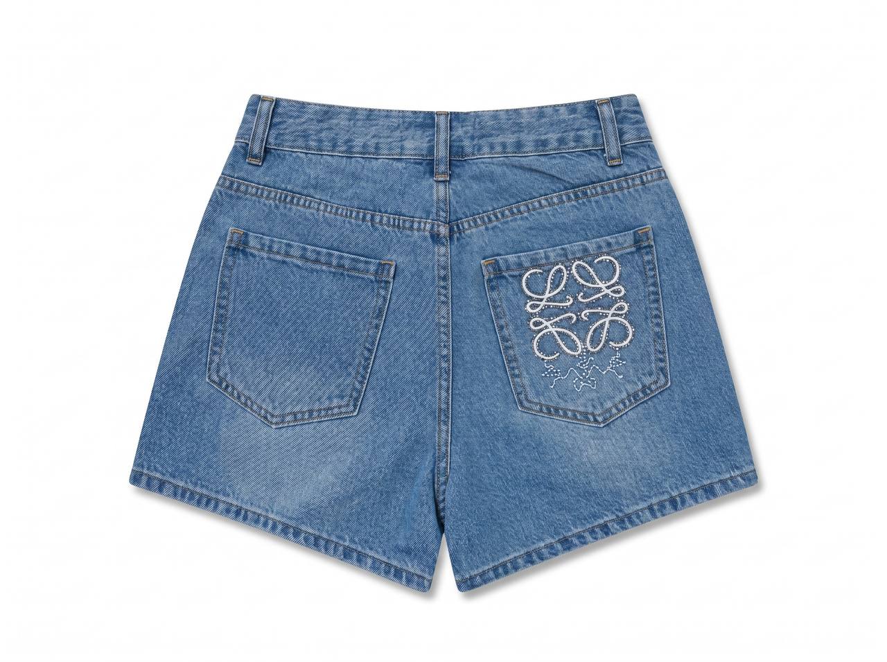 Loewe Anagram Embroidered Denim Shorts β Light Blue