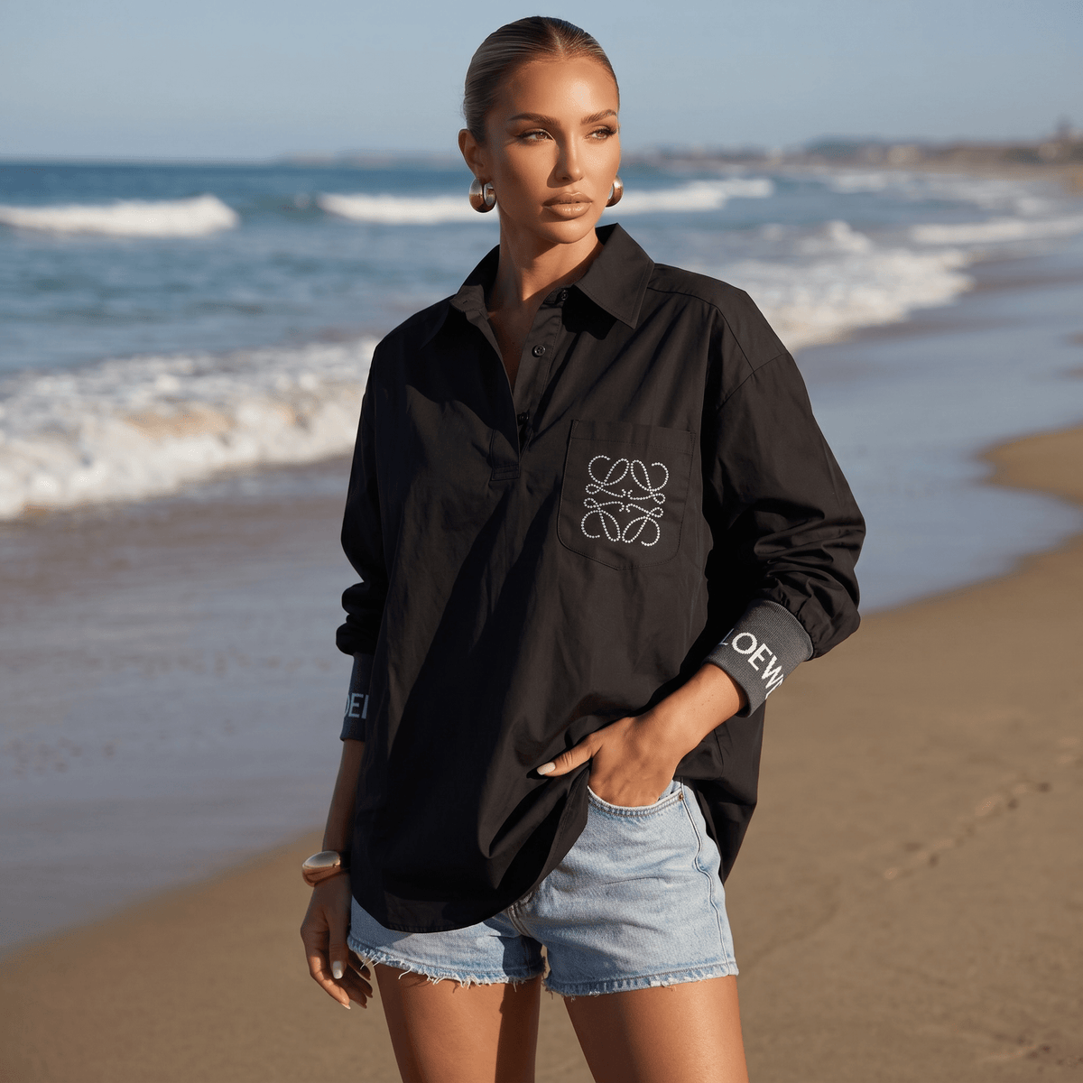Loewe Embroidered Cotton Beach Shirt β Black π€π