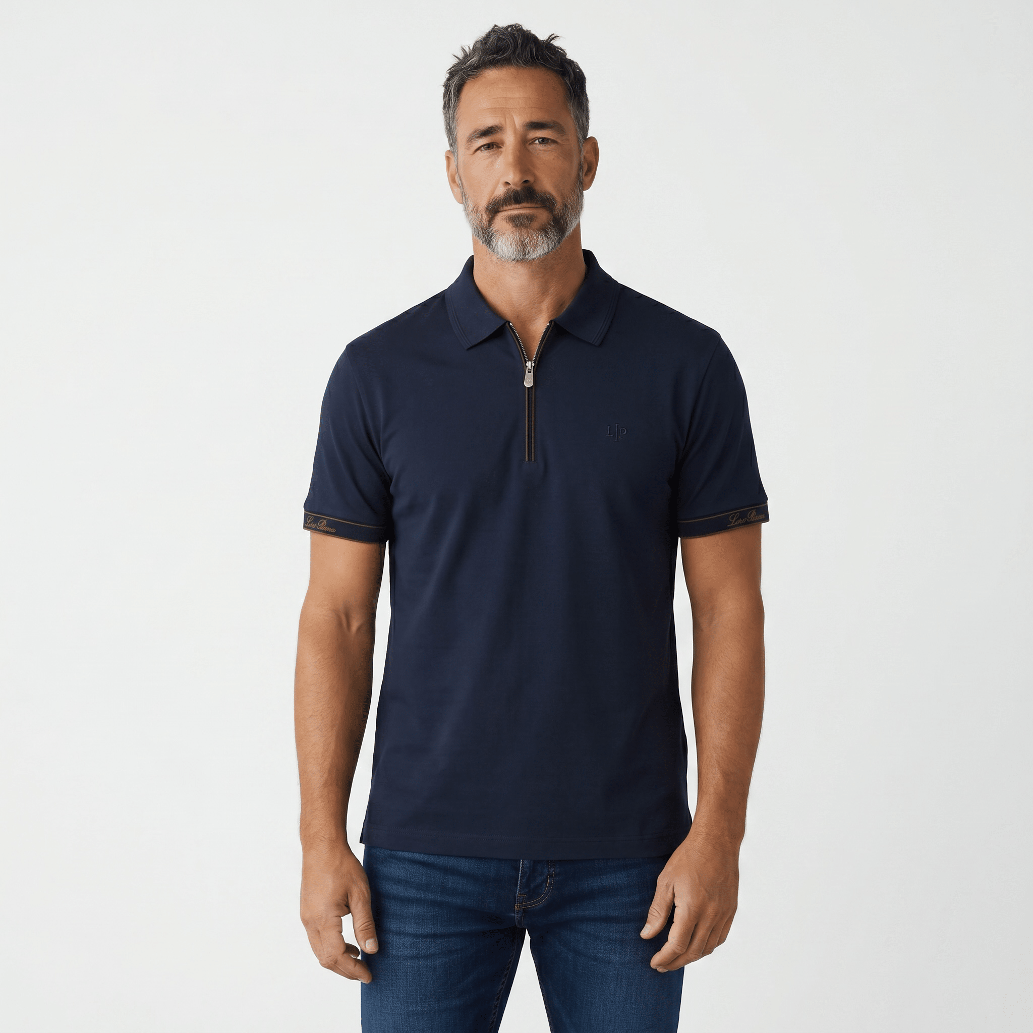 Loro Piana Navy Zip Polo Shirt 🔵✨ Luxury Half-Zip Signature Fit