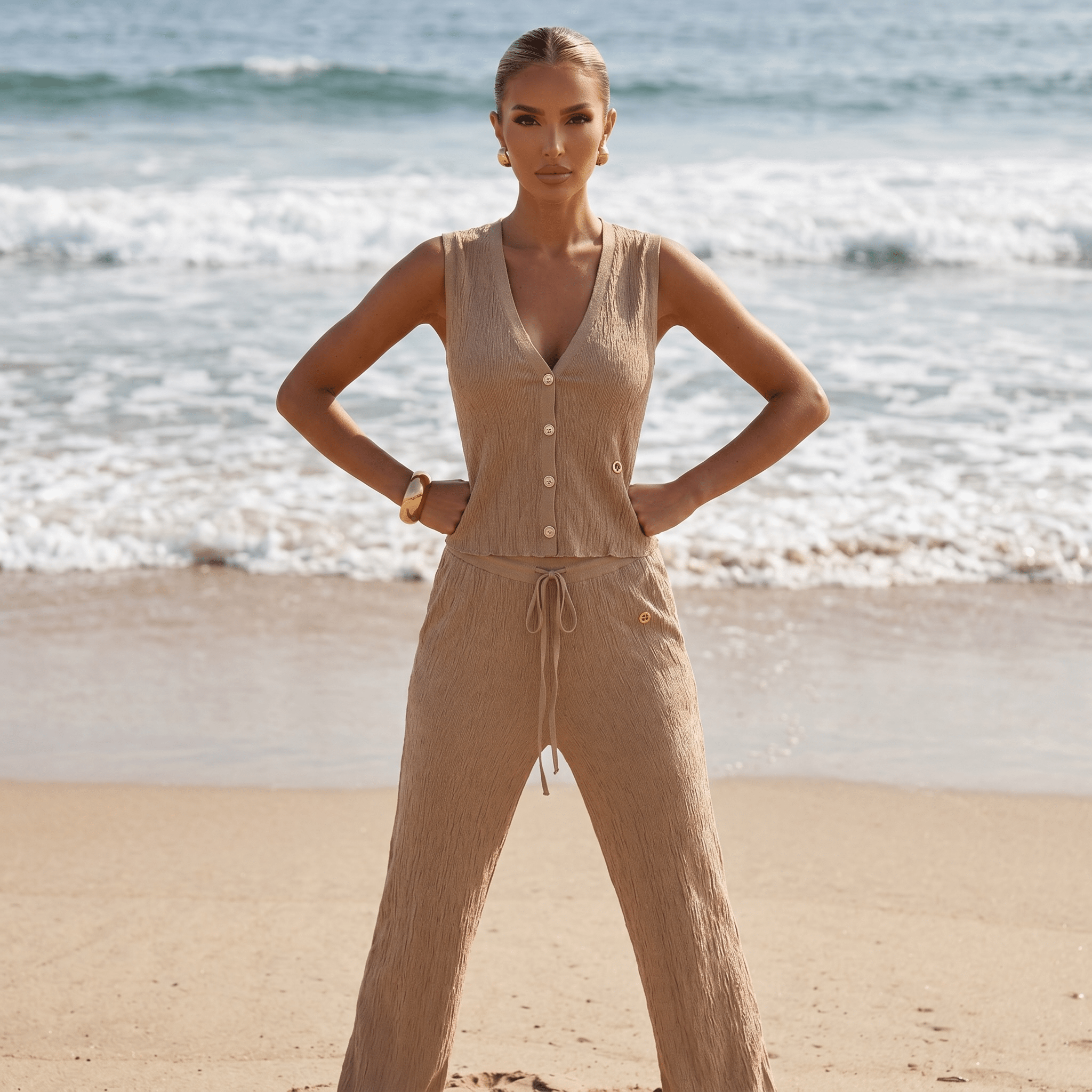 Loro Piana Textured Knit Co-Ord Set β Camel Beige π€β¨