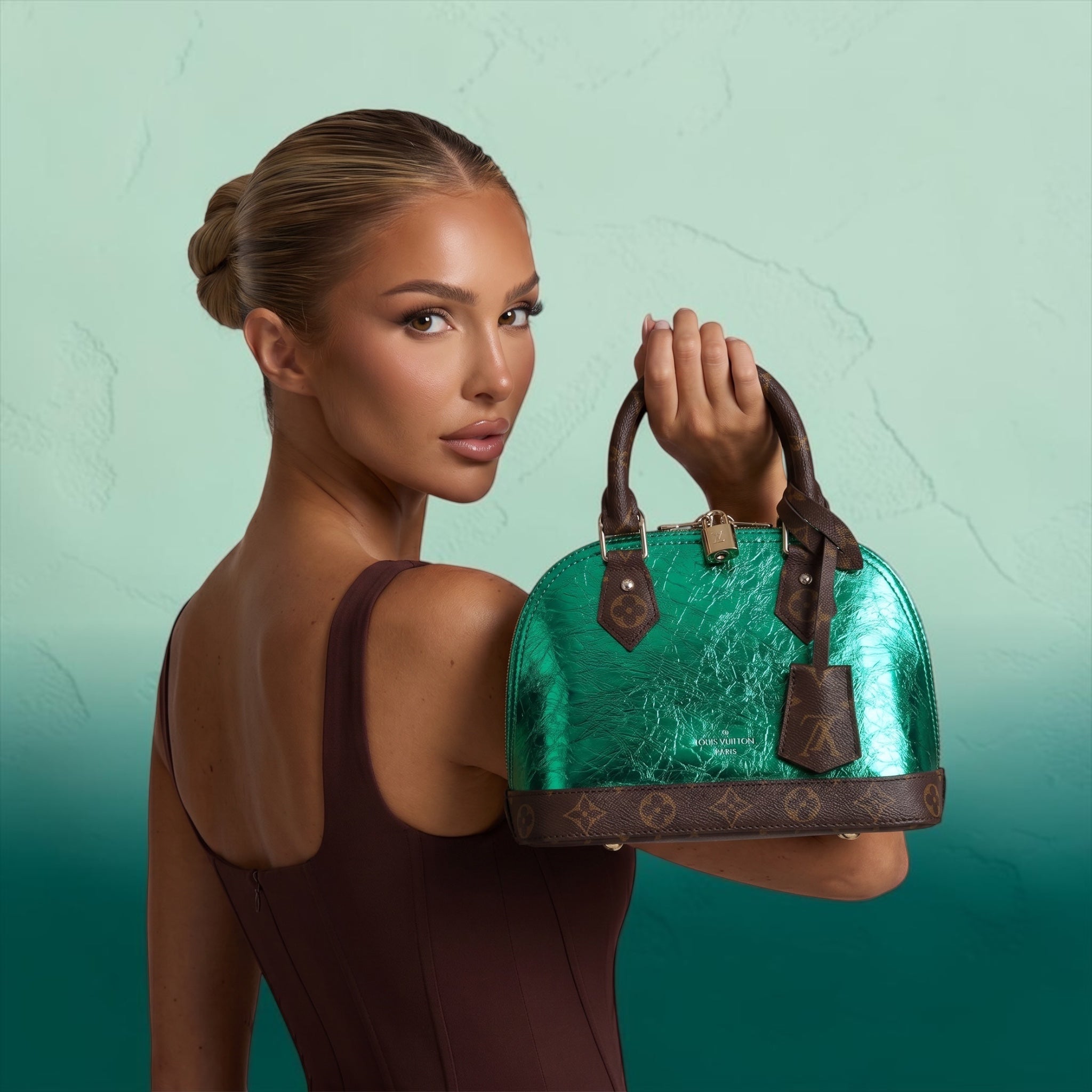 Louis Vuitton Alma BB Emerald Patent Handbag πβ¨