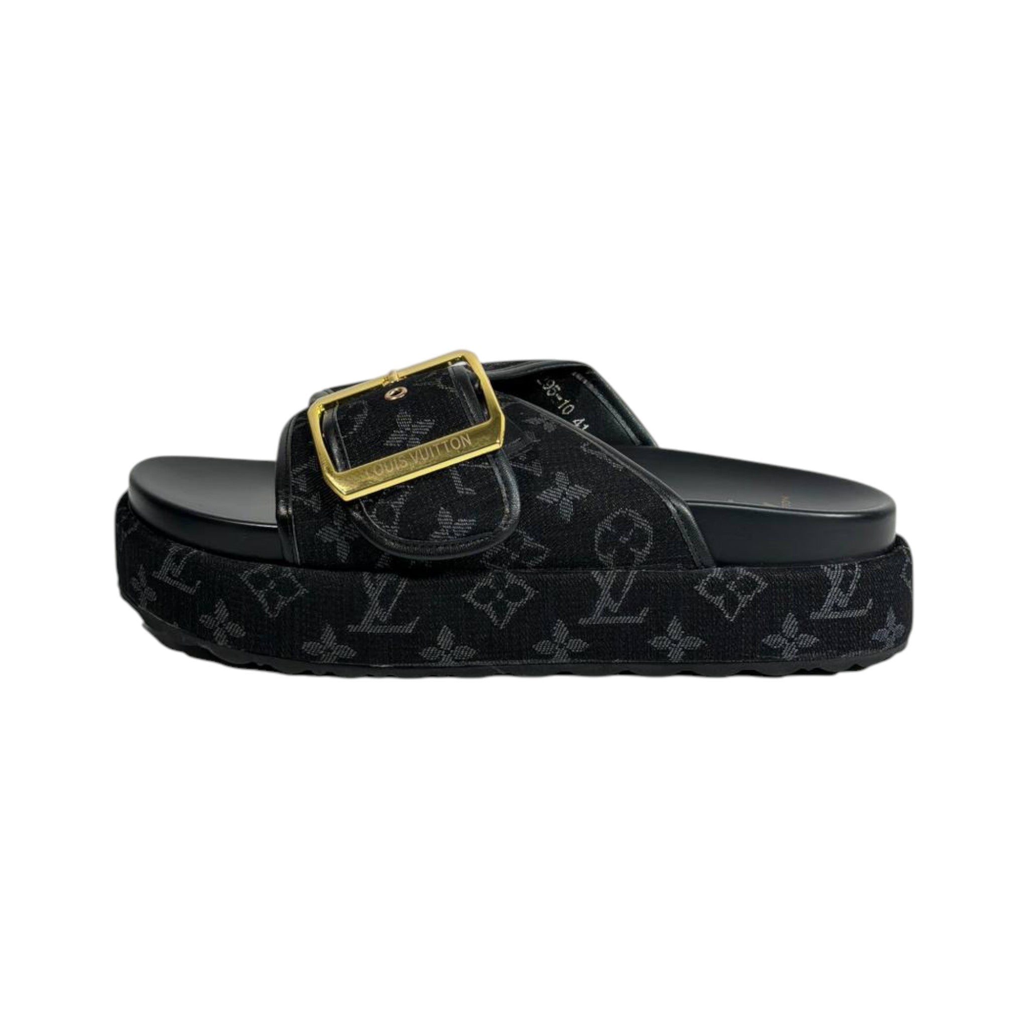Louis Vuitton Black Monogram Buckle Slides – Luxury Platform Sandals 🖤✨