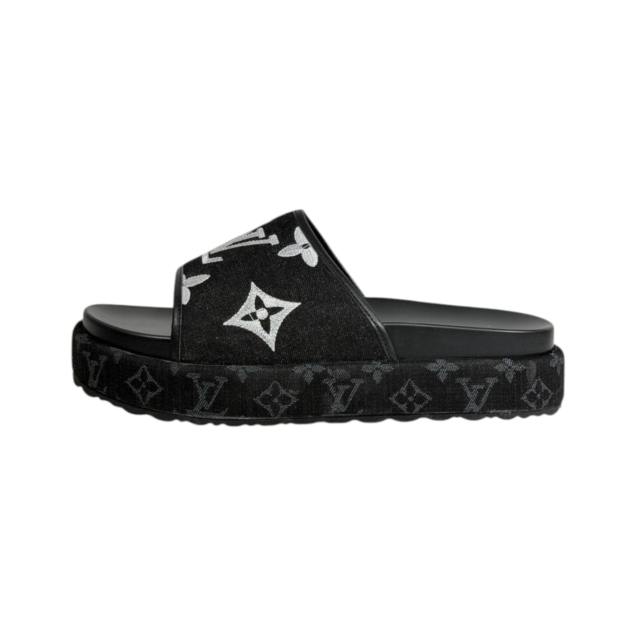 Louis Vuitton Black Monogram Platform Slides – Luxe Statement Sandals 🖤✨