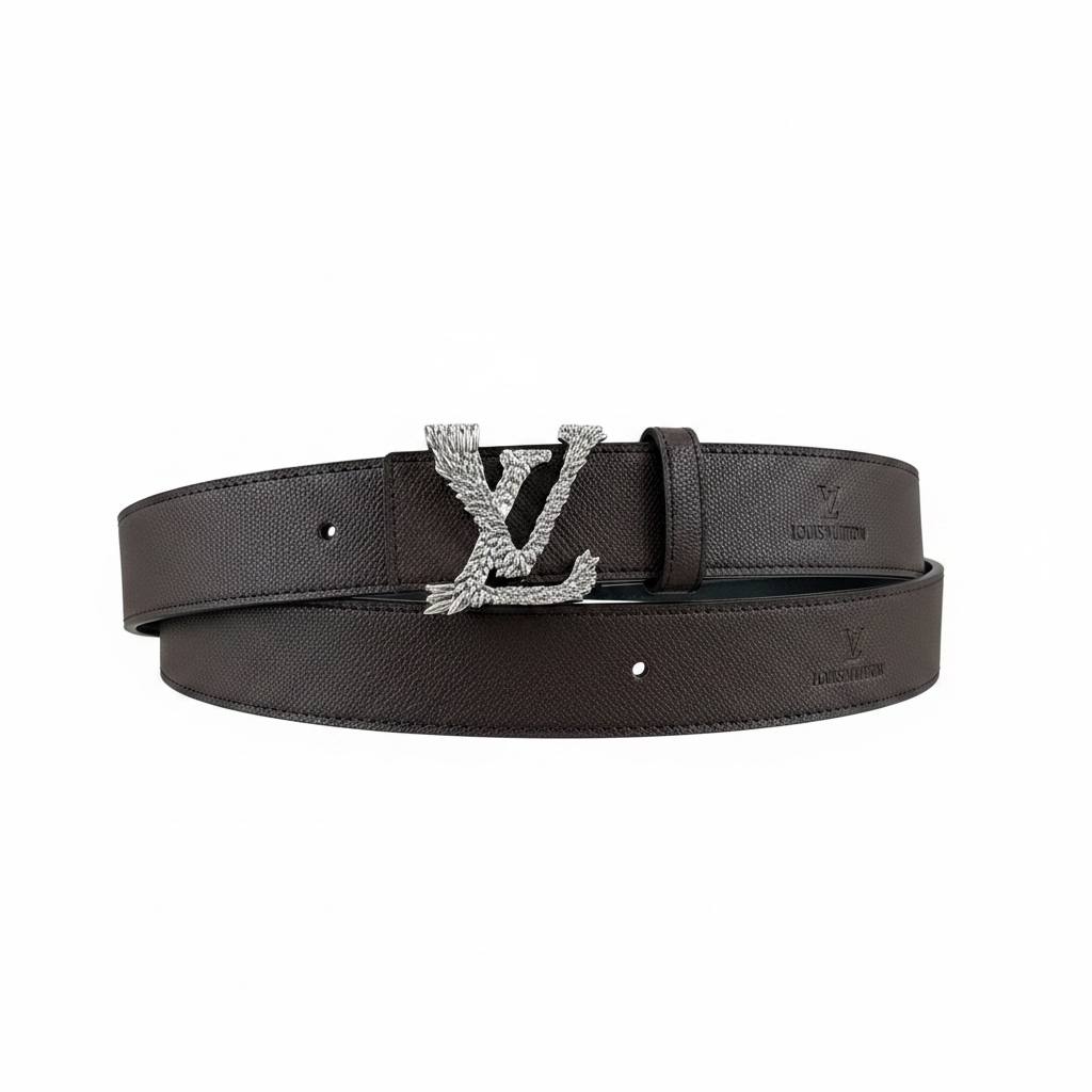 Louis Vuitton Crystal LV Initials Leather Belt – Dark Brown Luxury Edition-125🤎✨