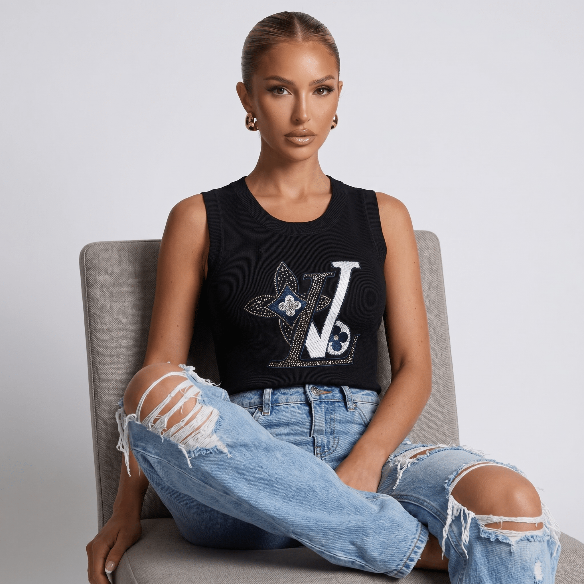 Louis Vuitton Crystal Monogram Knit Top π€β¨