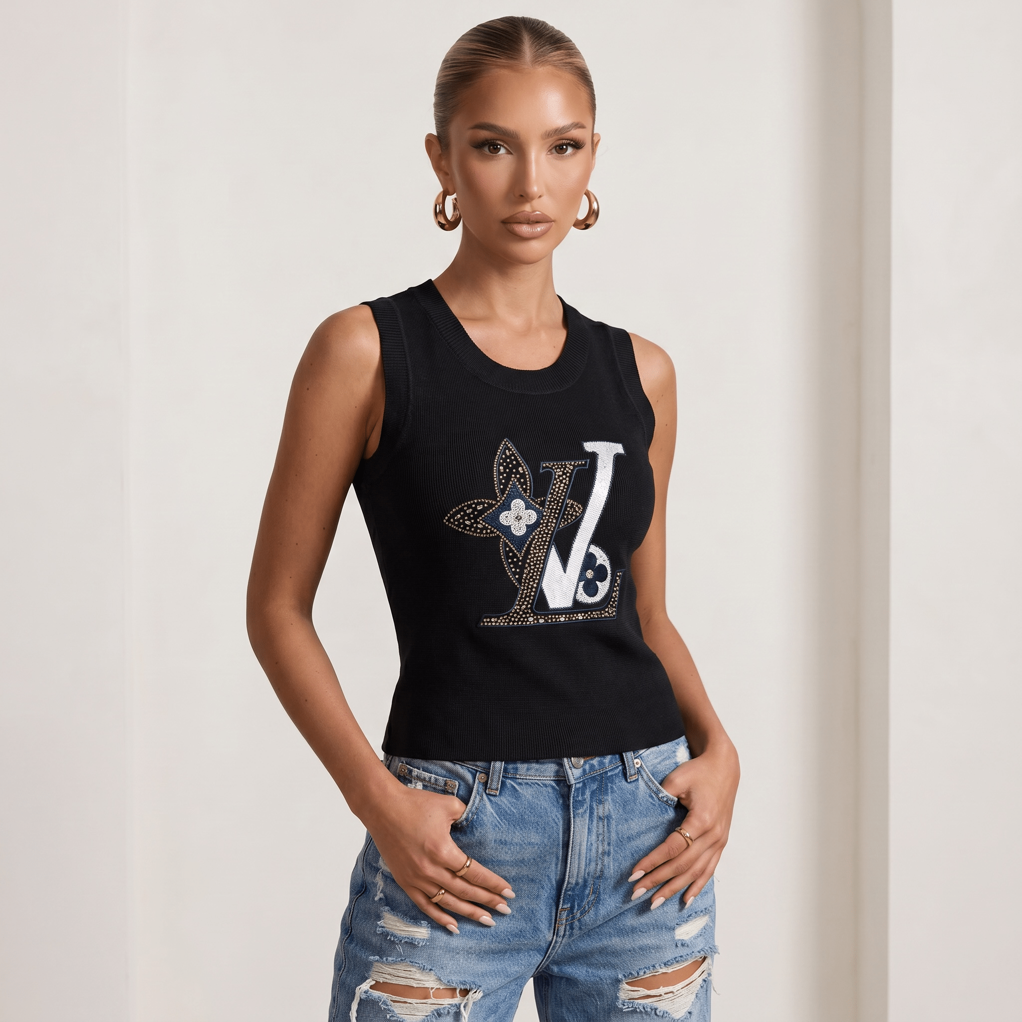 Louis Vuitton Crystal Monogram Knit Top π€β¨