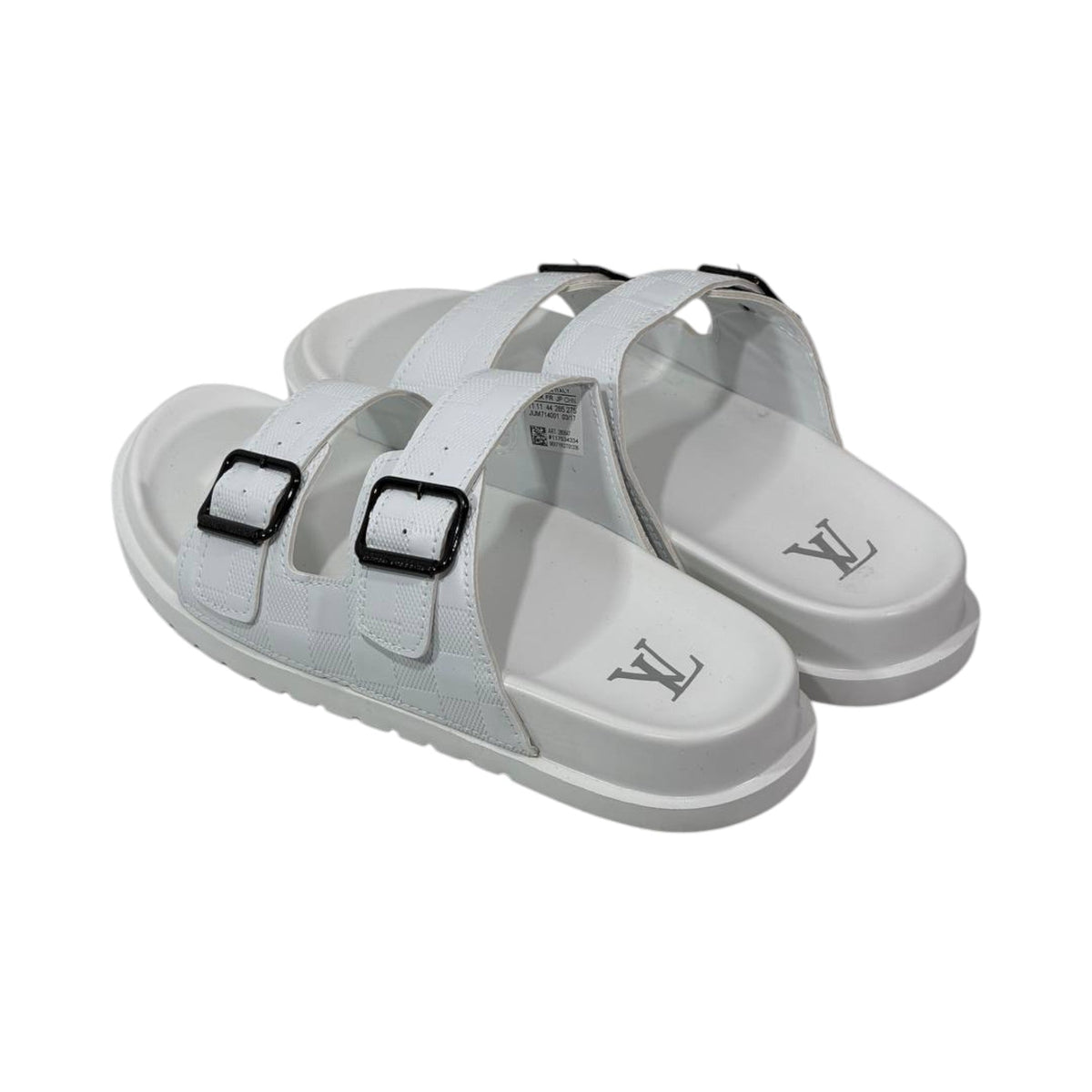 🤍 Louis Vuitton Damier Azur Double-Buckle Slides – Clean Luxury, Timeless Style