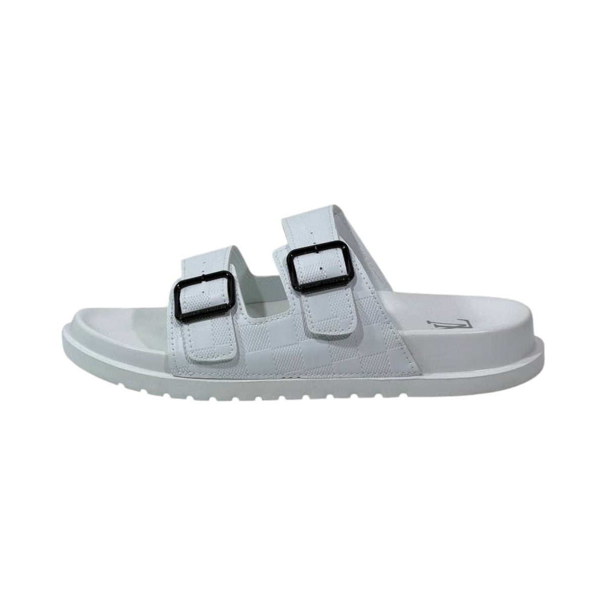 🤍 Louis Vuitton Damier Azur Double-Buckle Slides – Clean Luxury, Timeless Style