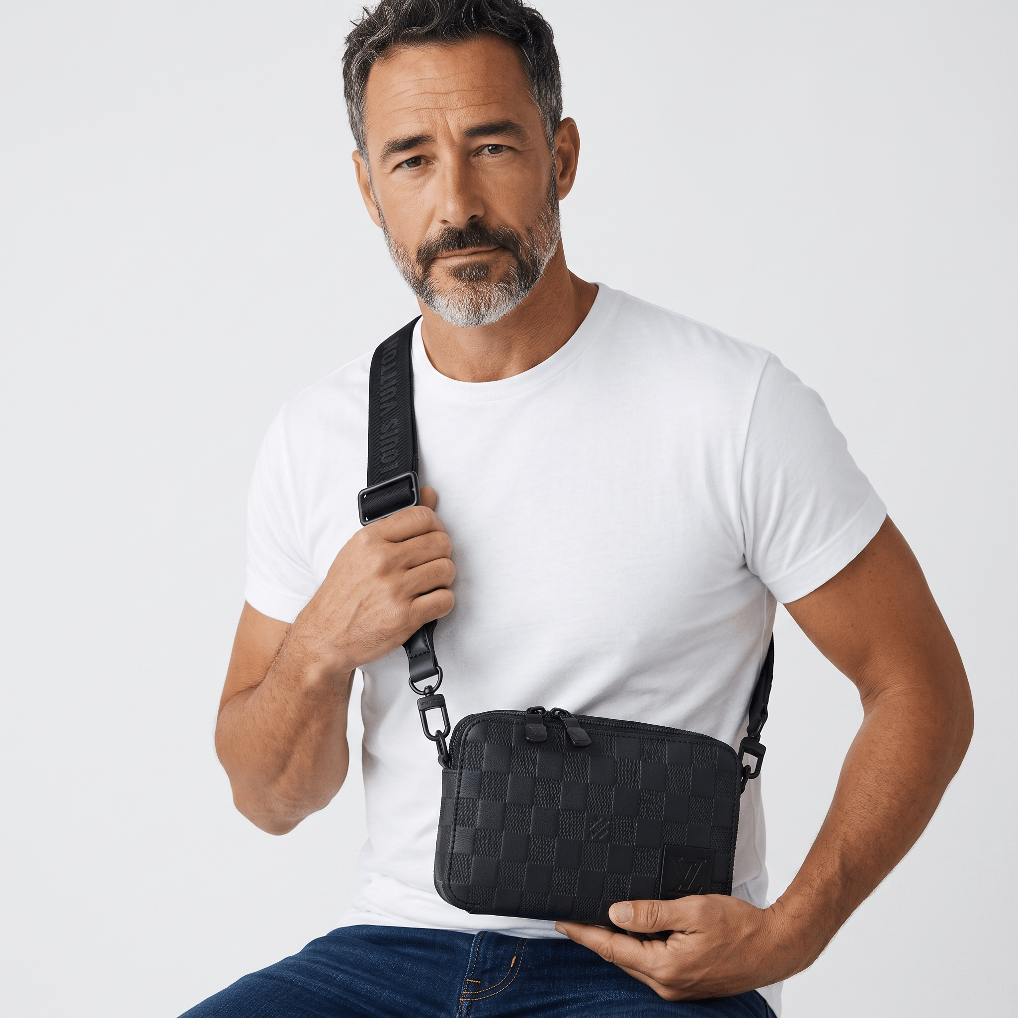 Louis Vuitton Damier Leather Crossbody Bag – Black
