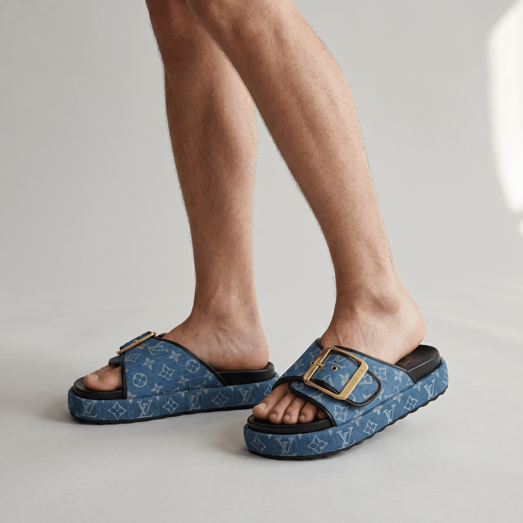 Louis Vuitton Denim Buckle Slides – Luxury Platform Summer Sandals 💙✨