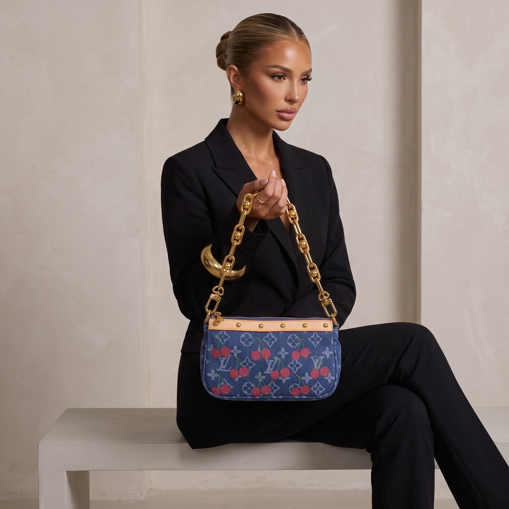Louis Vuitton Denim Cherry Shoulder Bag – Blue 🍒👜