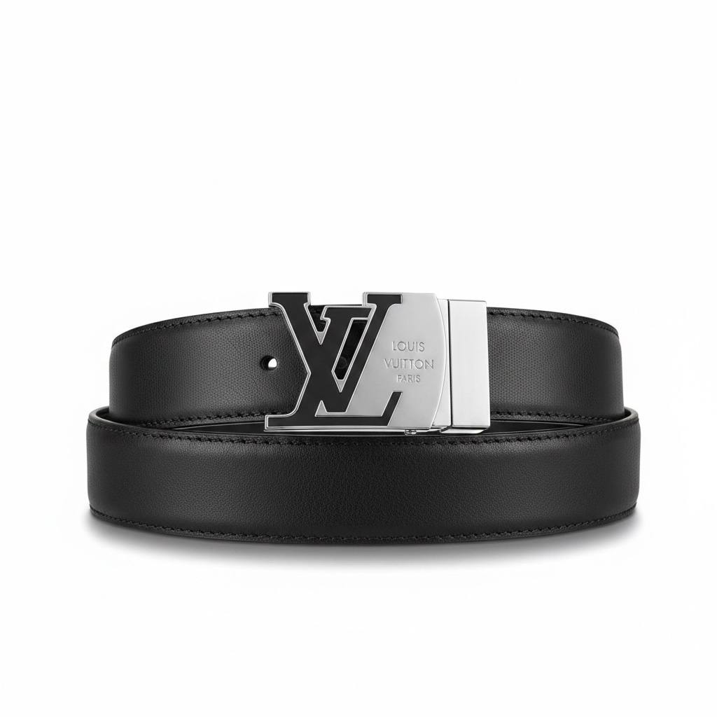 Louis Vuitton Luxury Black Belt 125CM – Silver LV Buckle Premium Designer Belt ✨🖤