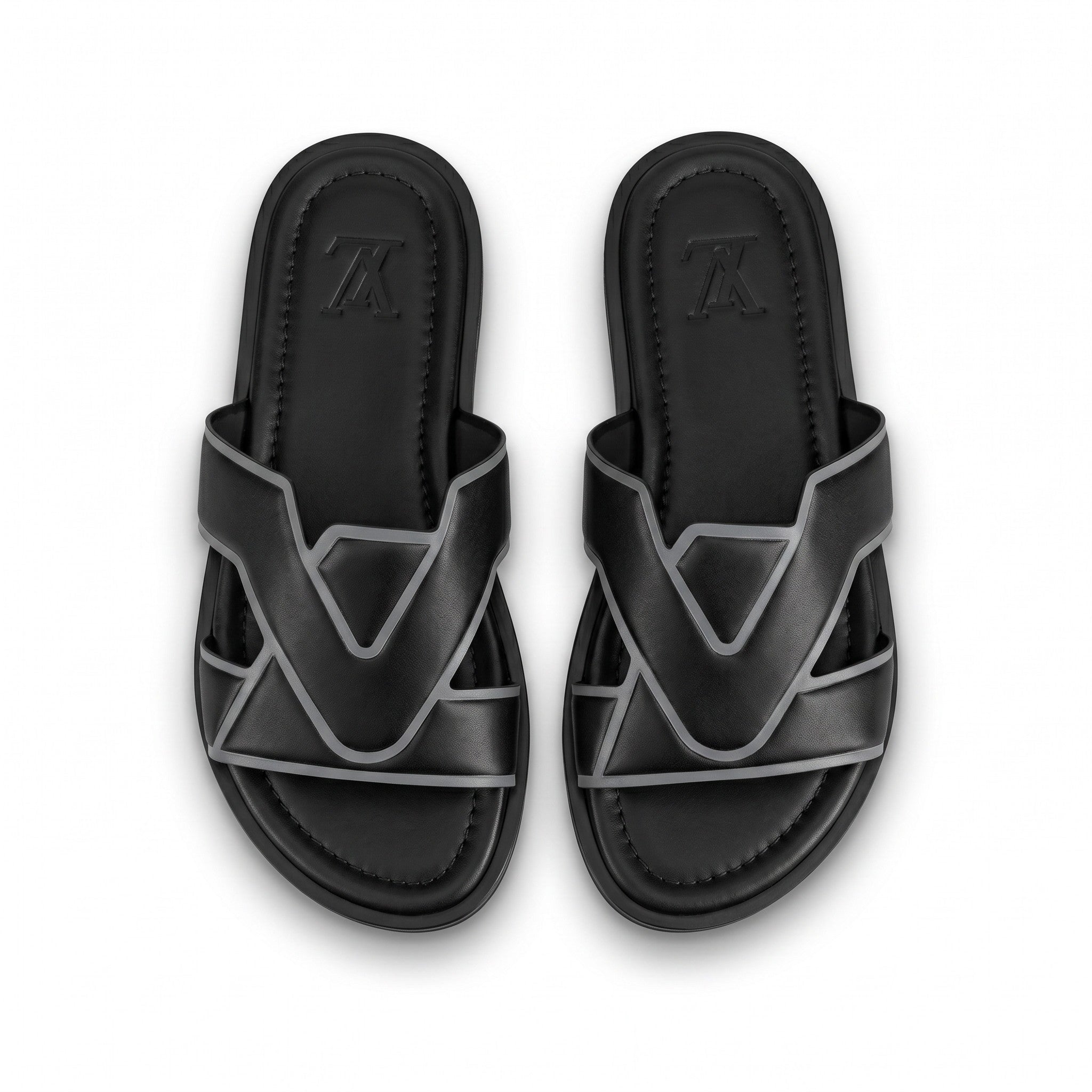Louis Vuitton LV Interlocking Leather Slides – Black