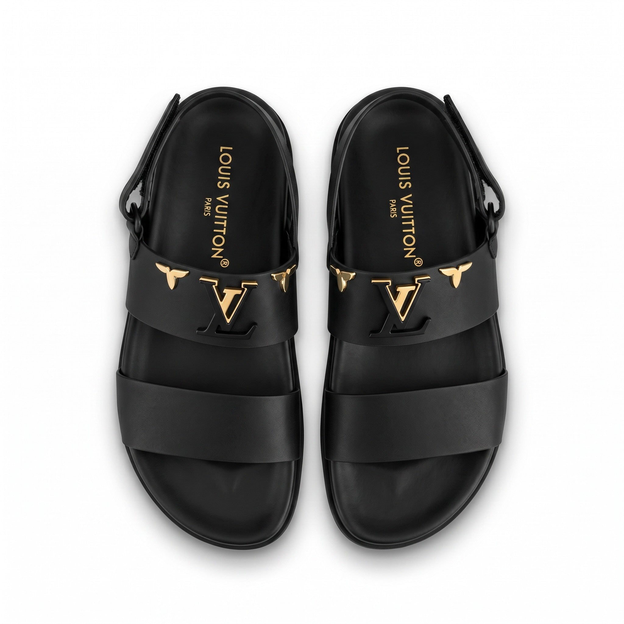 Louis Vuitton LV Monogram Buckle Leather Sandals – Black