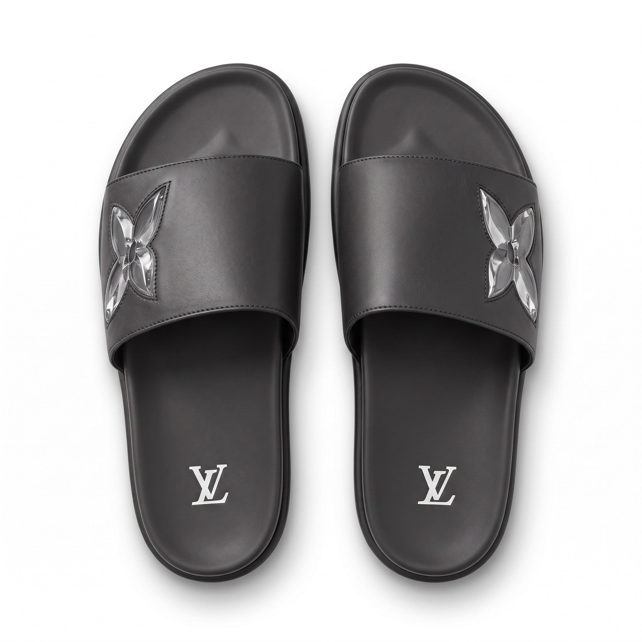 Louis Vuitton Monogram Flower Black Slides