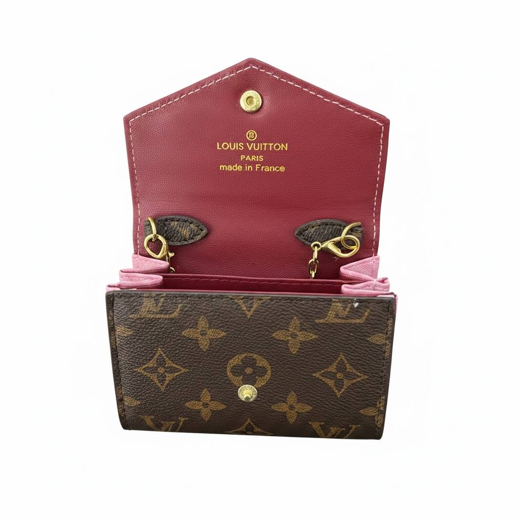 Louis Vuitton Monogram Mini Chain Wallet – Luxury Crossbody Bag Brown & Pink ✨👜