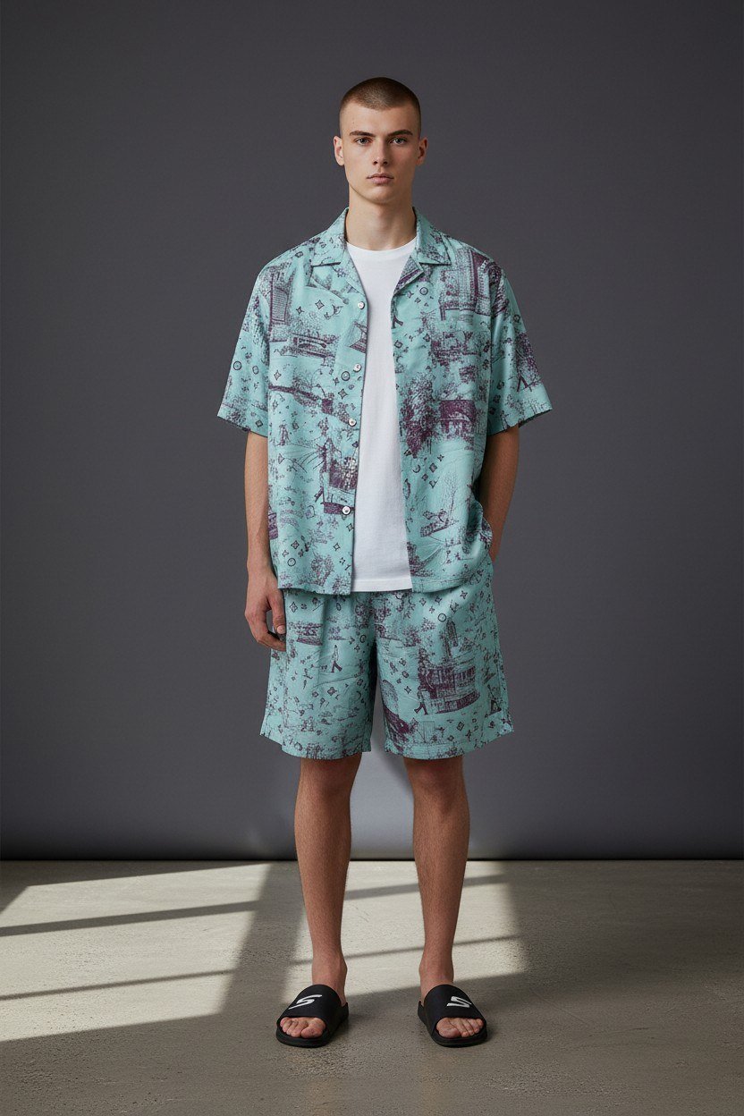 Louis Vuitton Monogram Resort Co-Ord Set for Men β Mint Green Luxury Summer Outfit π΄β¨