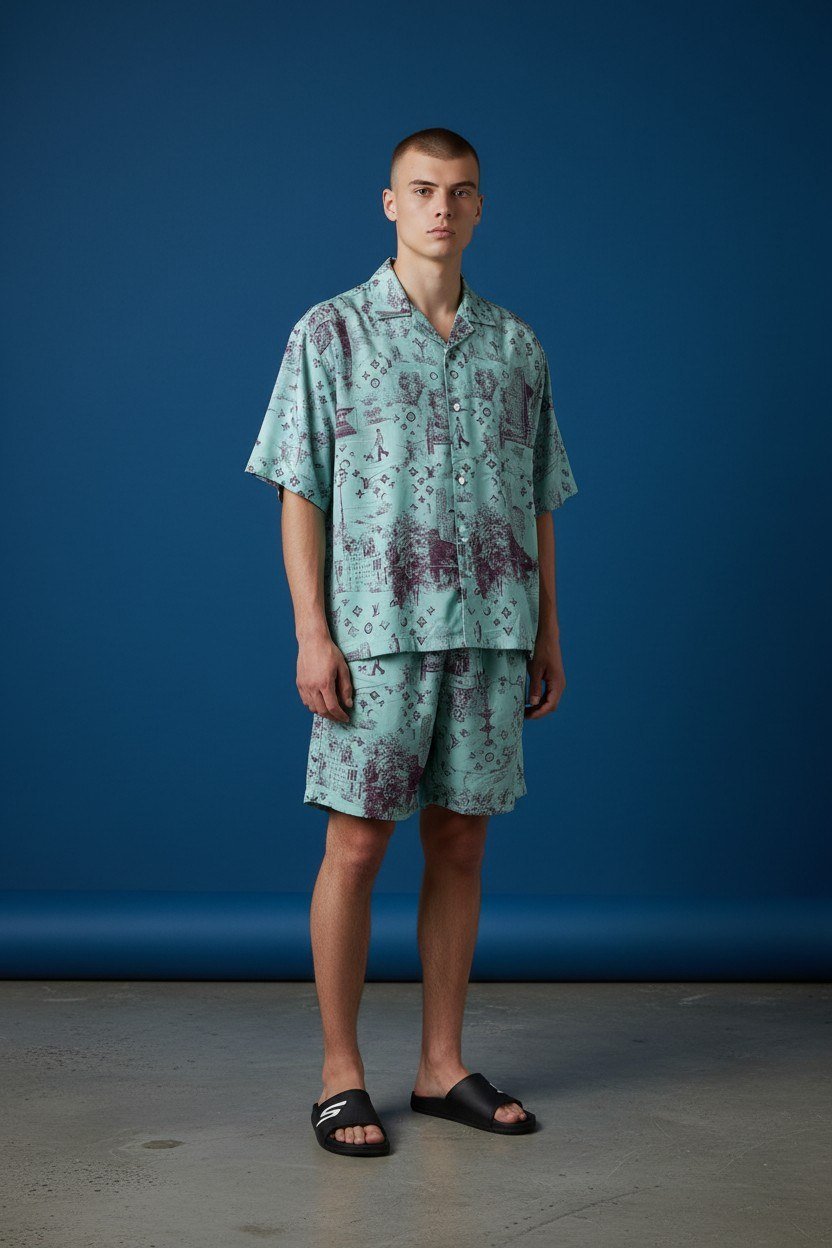 Louis Vuitton Monogram Resort Co-Ord Set for Men β Mint Green Luxury Summer Outfit π΄β¨