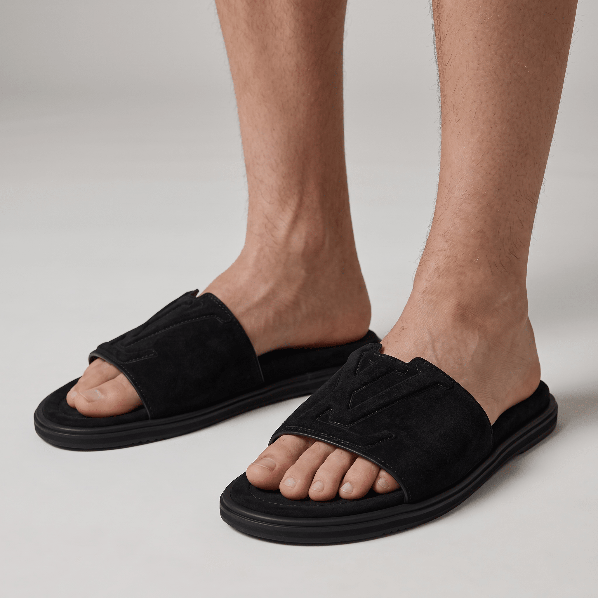 Louis Vuitton Monogram Suede Slides – All Black