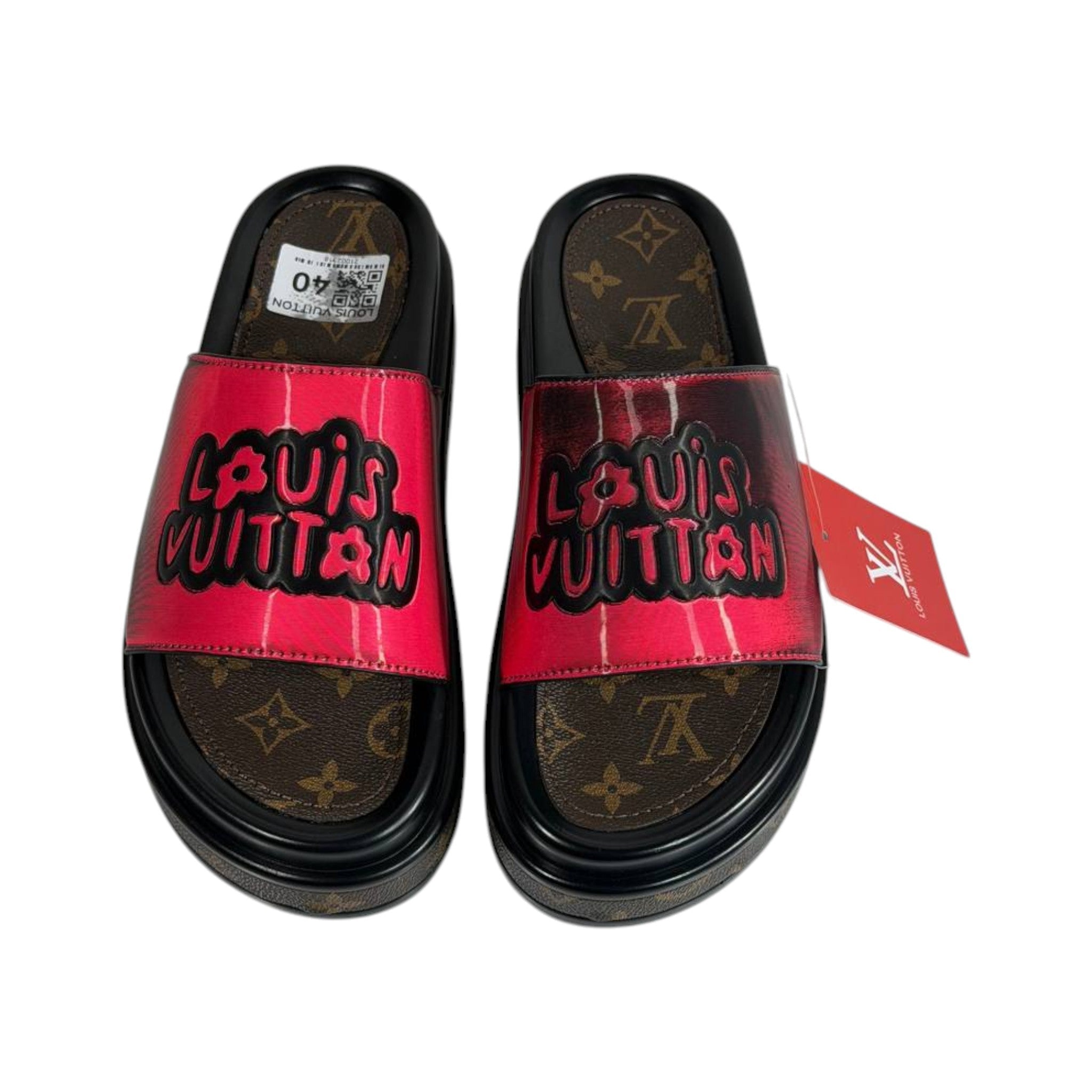 Louis Vuitton Red Platform Slides – Luxury Monogram Statement Sandals ❤️👡