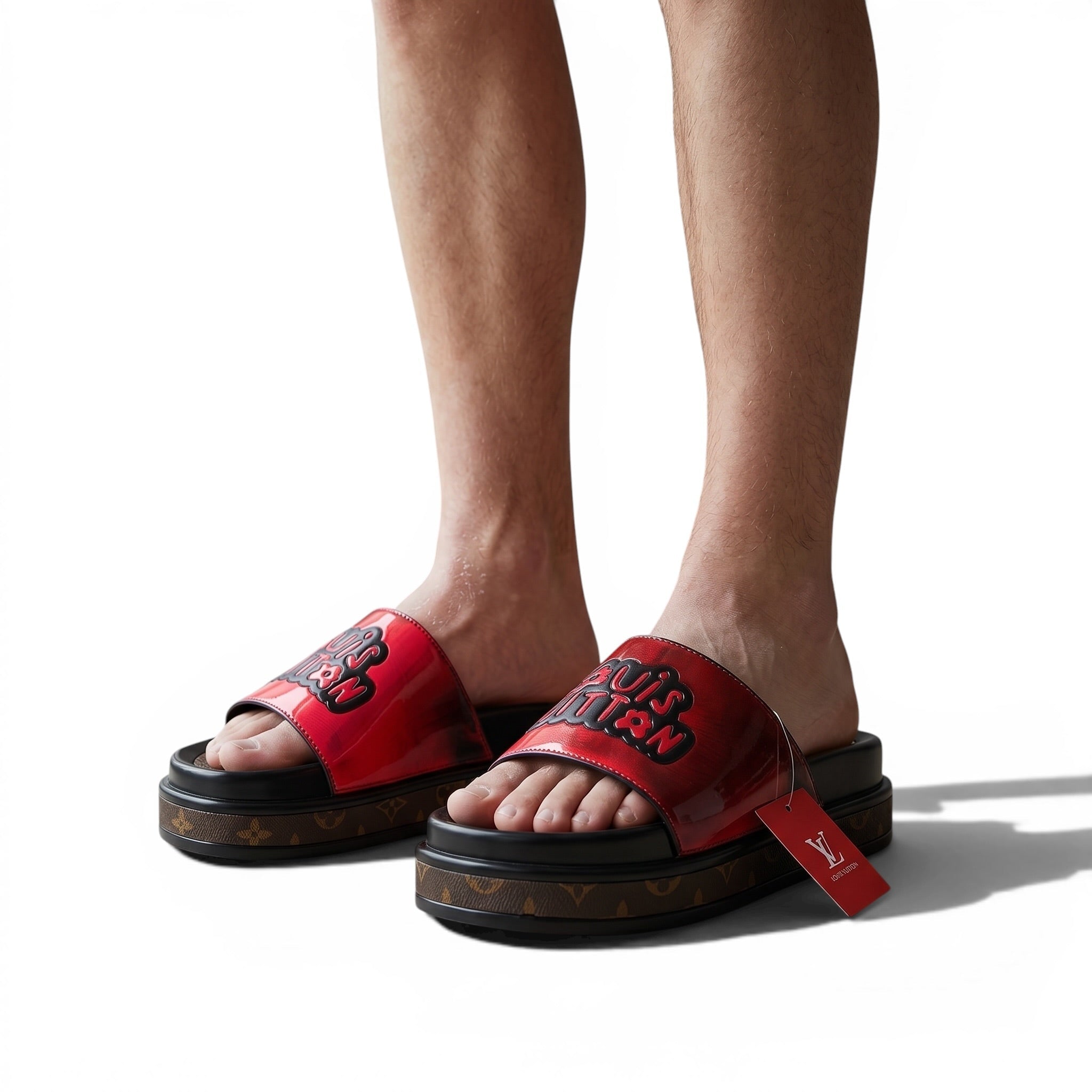 Louis Vuitton Red Platform Slides – Luxury Monogram Statement Sandals ❤️👡