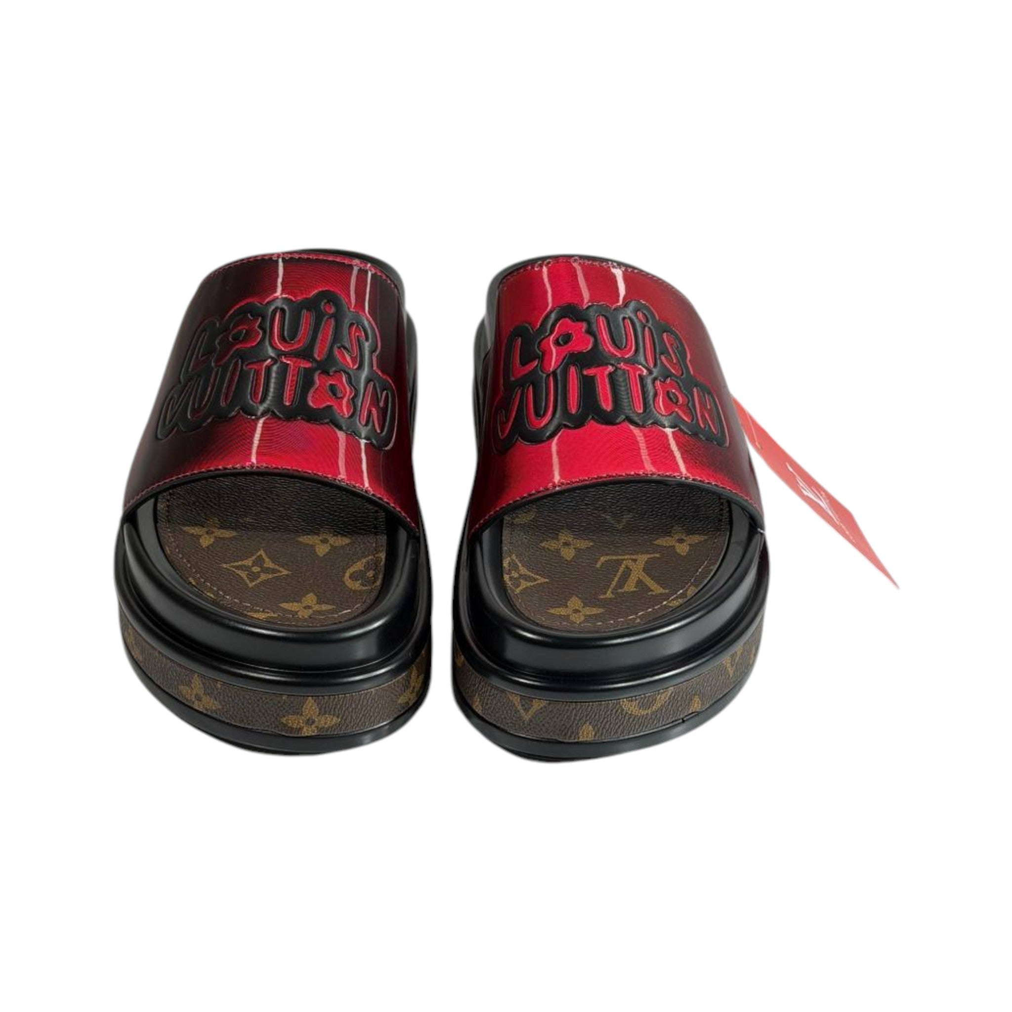 Louis Vuitton Red Platform Slides – Luxury Monogram Statement Sandals ❤️👡