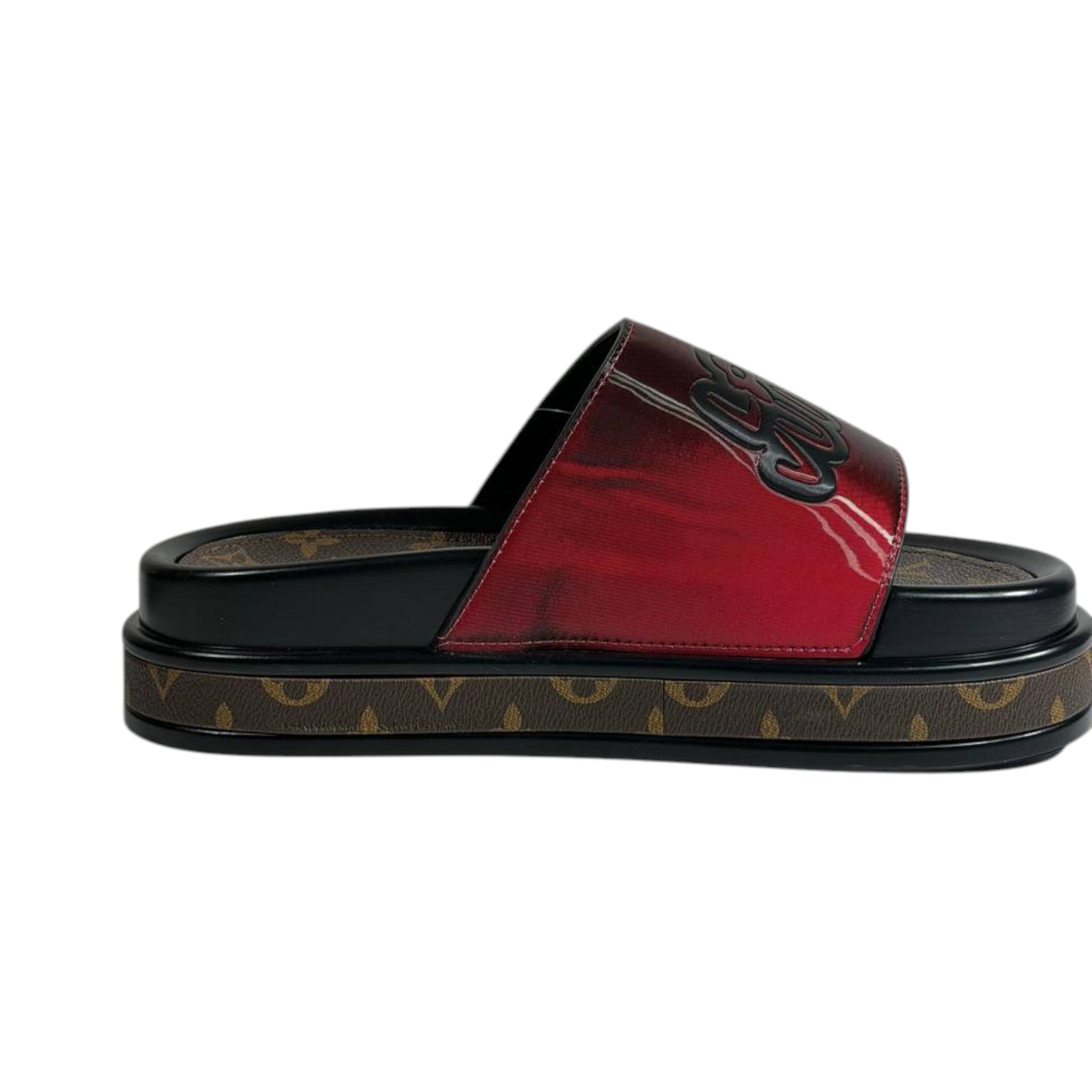 Louis Vuitton Red Platform Slides – Luxury Monogram Statement Sandals ❤️👡