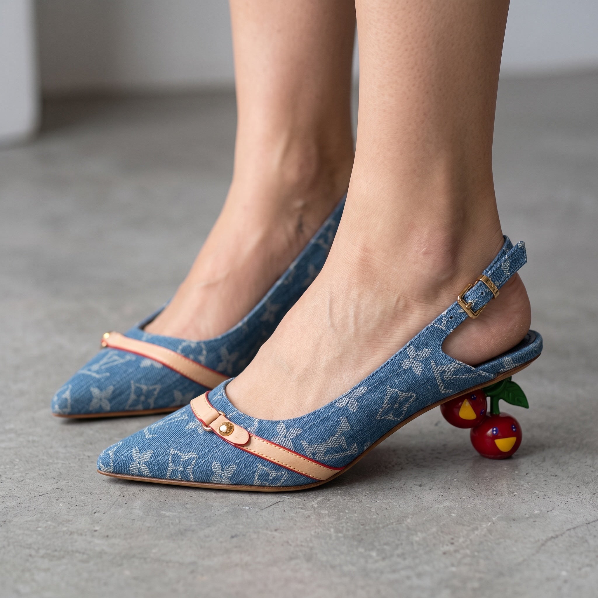 Louis Vuitton Slingback β Denim Monogram Cherry Heel π
