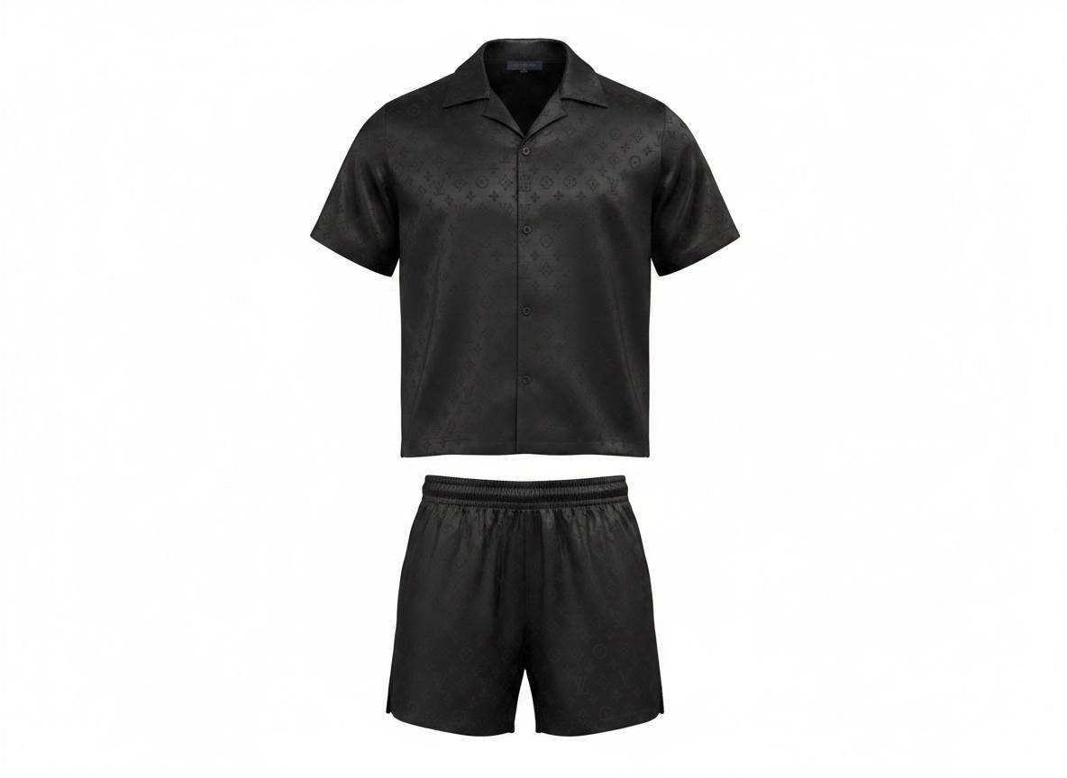 🖤 Louis Vuitton Style Black Monogram Set – Sleek Luxury Co-Ord 👕🩳✨